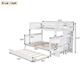 Twin Over Full Bunk Bed With Twin Size Trundle, Storage And Guard Rail For Bedroom, Dorm, For Adults, White Old Sku :Lt000119Aak Twin White Solid Wood