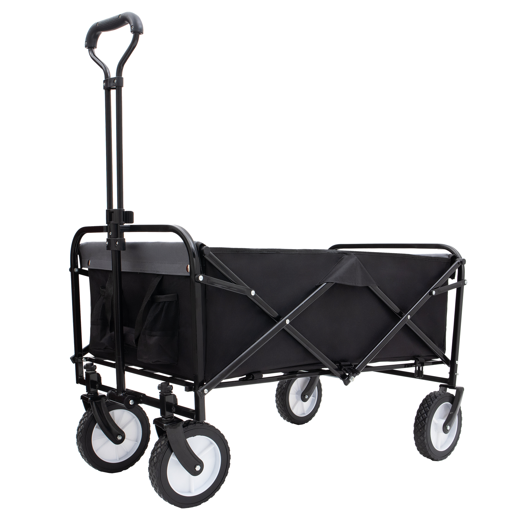 Collapsible Foldable Wagon Cart With Strapping System Beach Wagon Utility Cart Utility Wagon Grocery Cart For For Camping Shopping Sports Gardeing Fishing Supports 360Lbs All Terrain Wheels Black