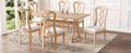 Retro 7 Piece Trestle Dining Table Set With Upholstered Dining Chairs, Smooth Dining Backs For Dining Room, Living Room, Kitchen, Natural Upholstered Chair Wood Natural Beige Seats 6 Wood Dining Room Solid Wood Rubberwood Trestle Rectangular Foam Dining