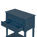 Narrow Console Table, Slim Sofa Table With Three Storage Drawers And Bottom Shelf Navy Navy Solid Wood Mdf