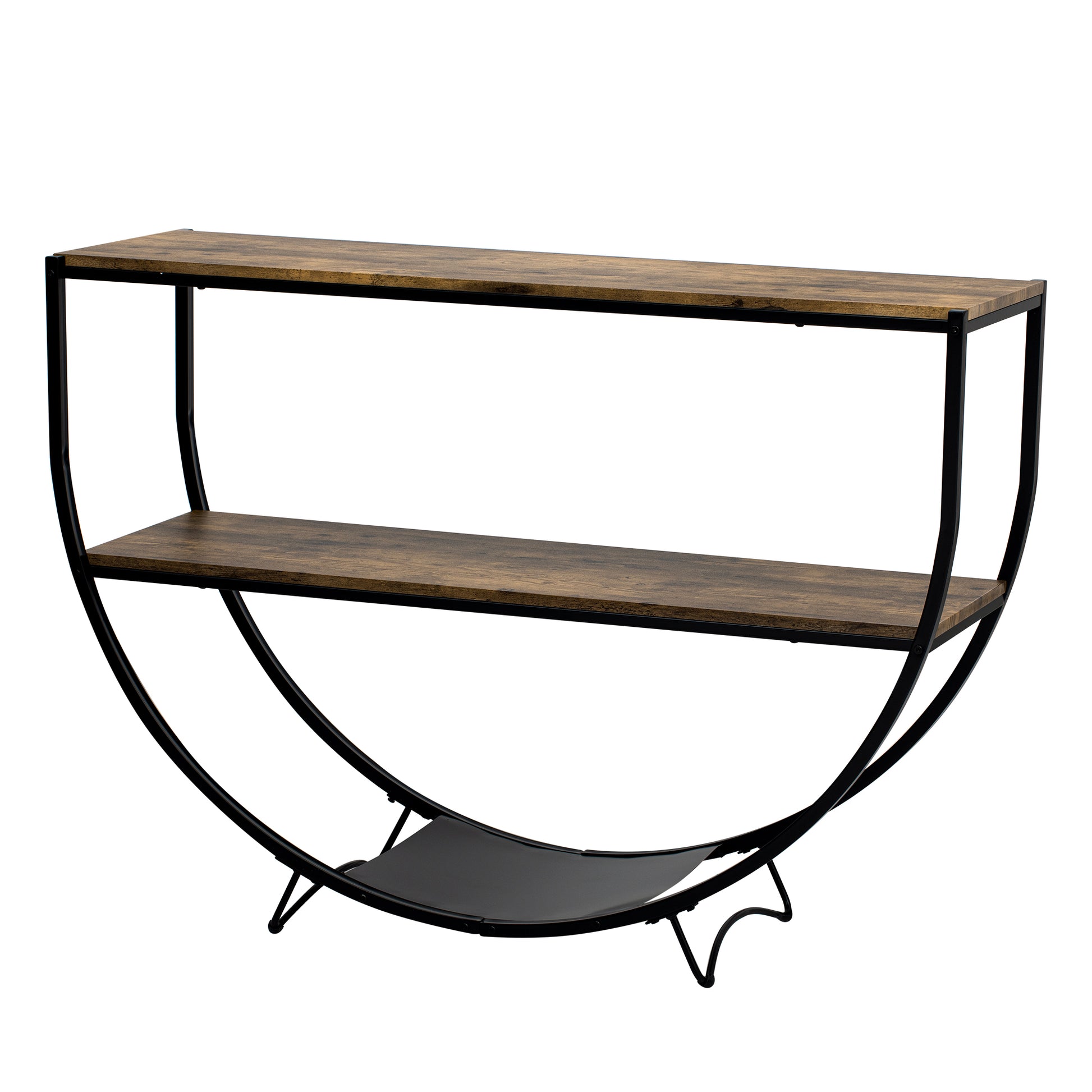 Rustic Industrial Design Demilune Shape Textured Metal Distressed Wood Console Table Distressed Brown Distressed Brown Mdf