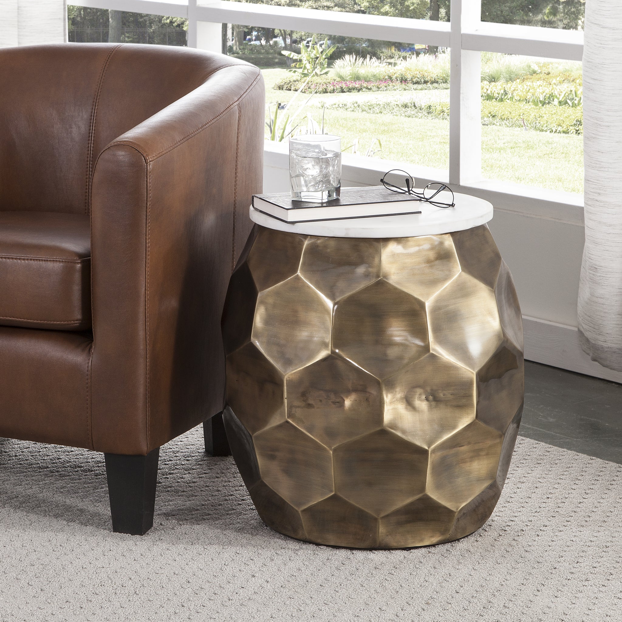 Stomp Round End Table Brass Gold Iron