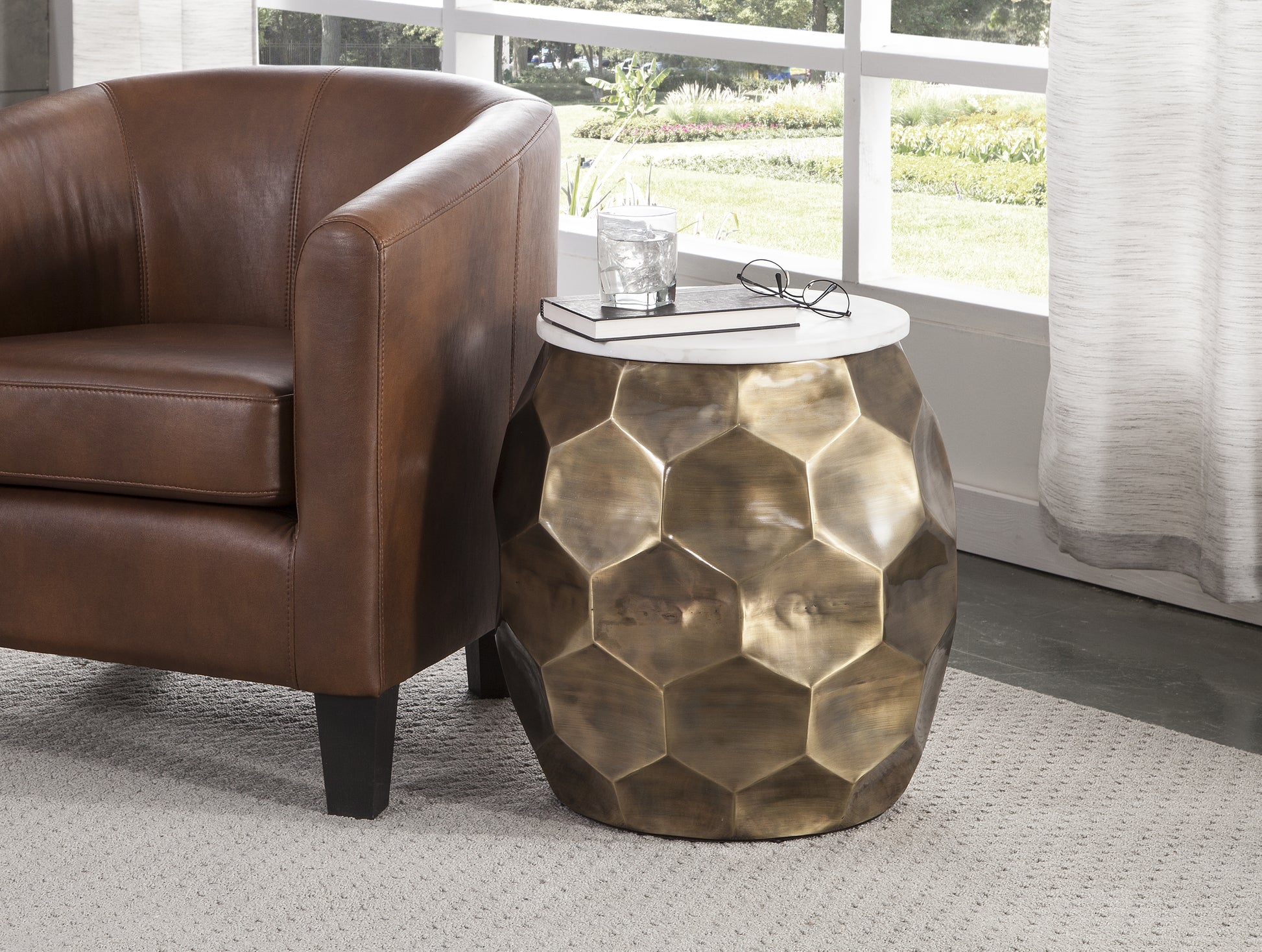 Stomp Round End Table Brass Gold Iron
