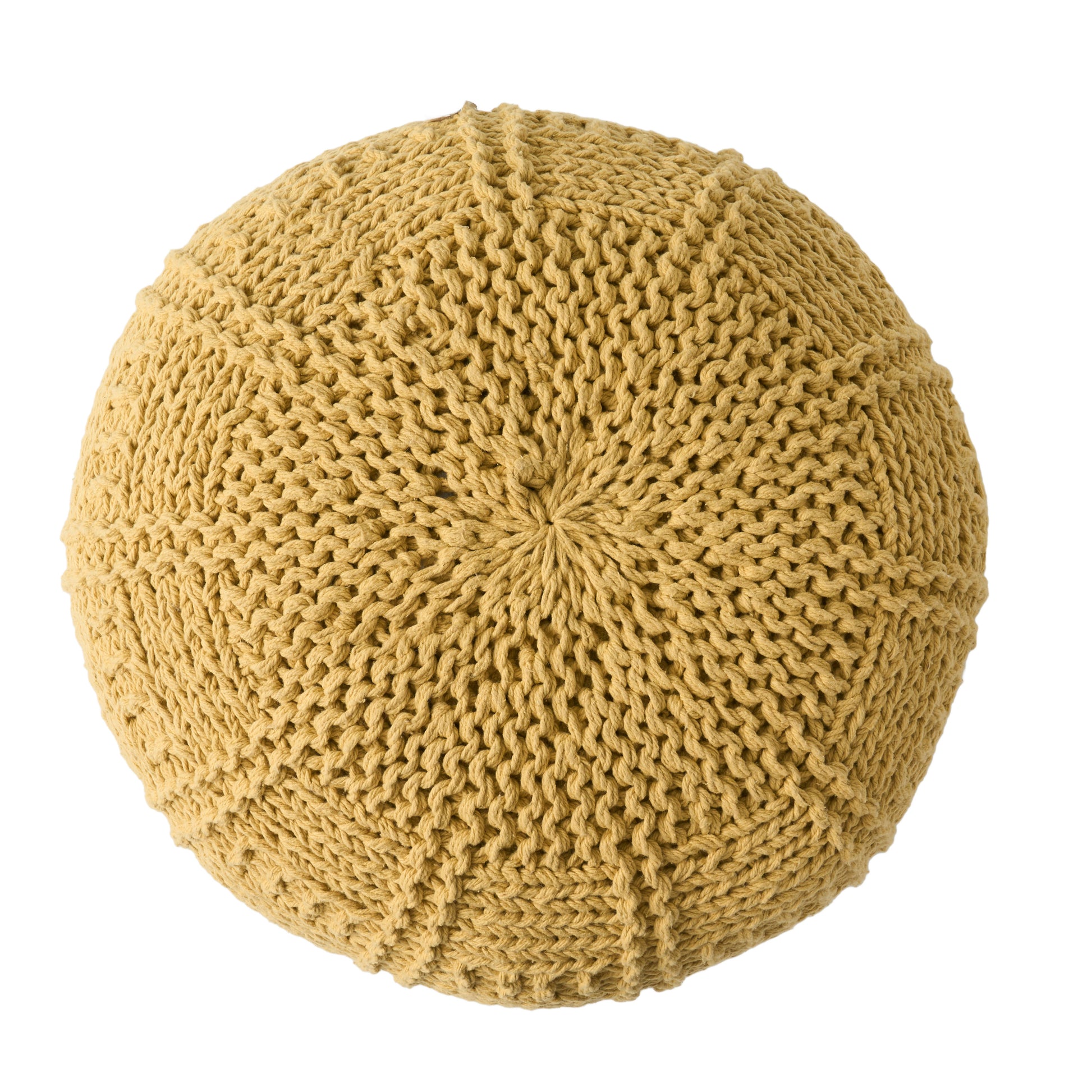 Yuny Knitted Cotton 20 X 20 Round Pouf Yellow Cotton