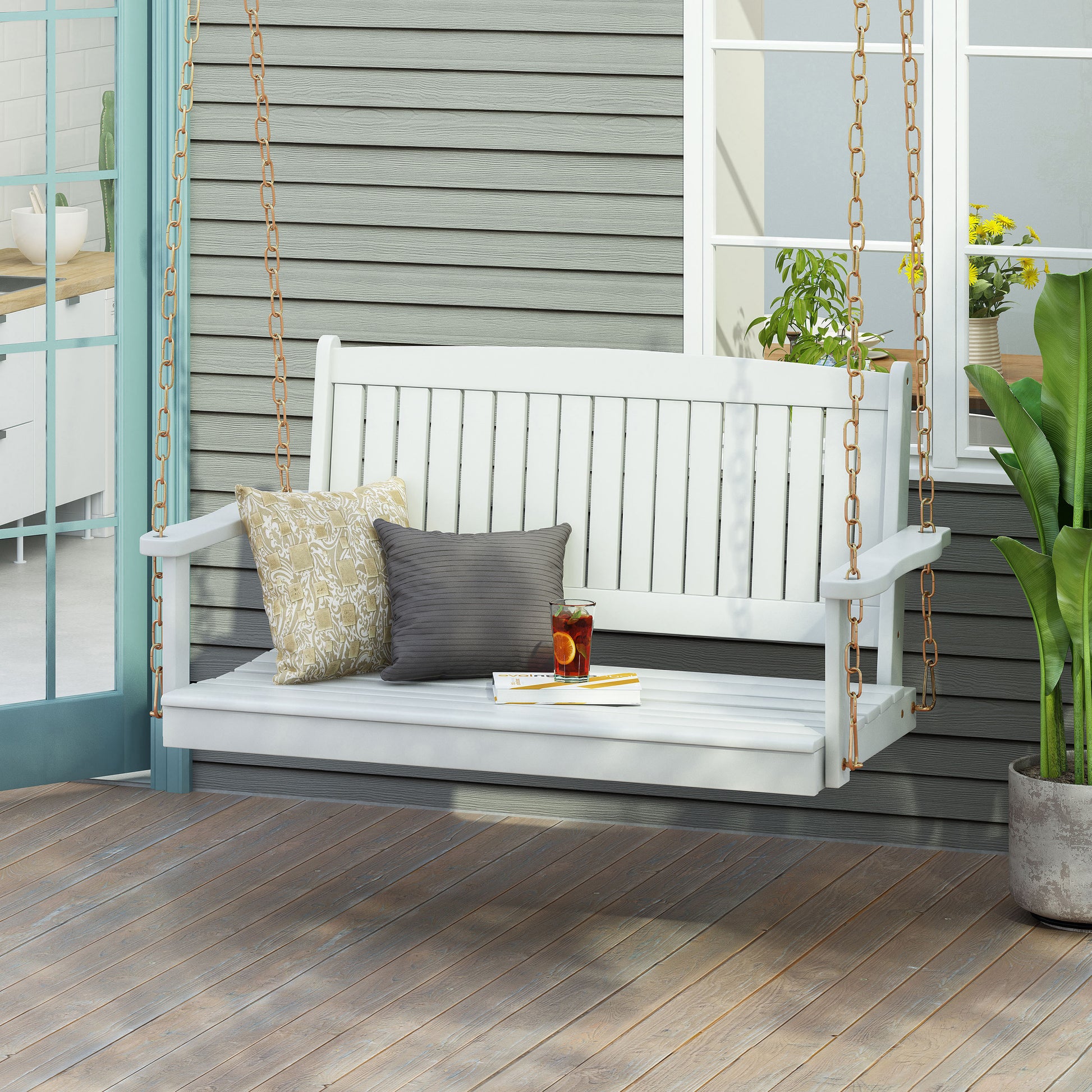 Tambora Porch Swing White Wood Metal