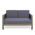 Outdoor Acacia Wood And Wicker Loveseat And Coffee Table Set With Cushions, Gray Mixed Gray Dark Gray Gray Acacia Wood