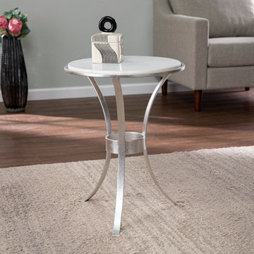 Fordoche Round Accent Table Silver Silver Marble