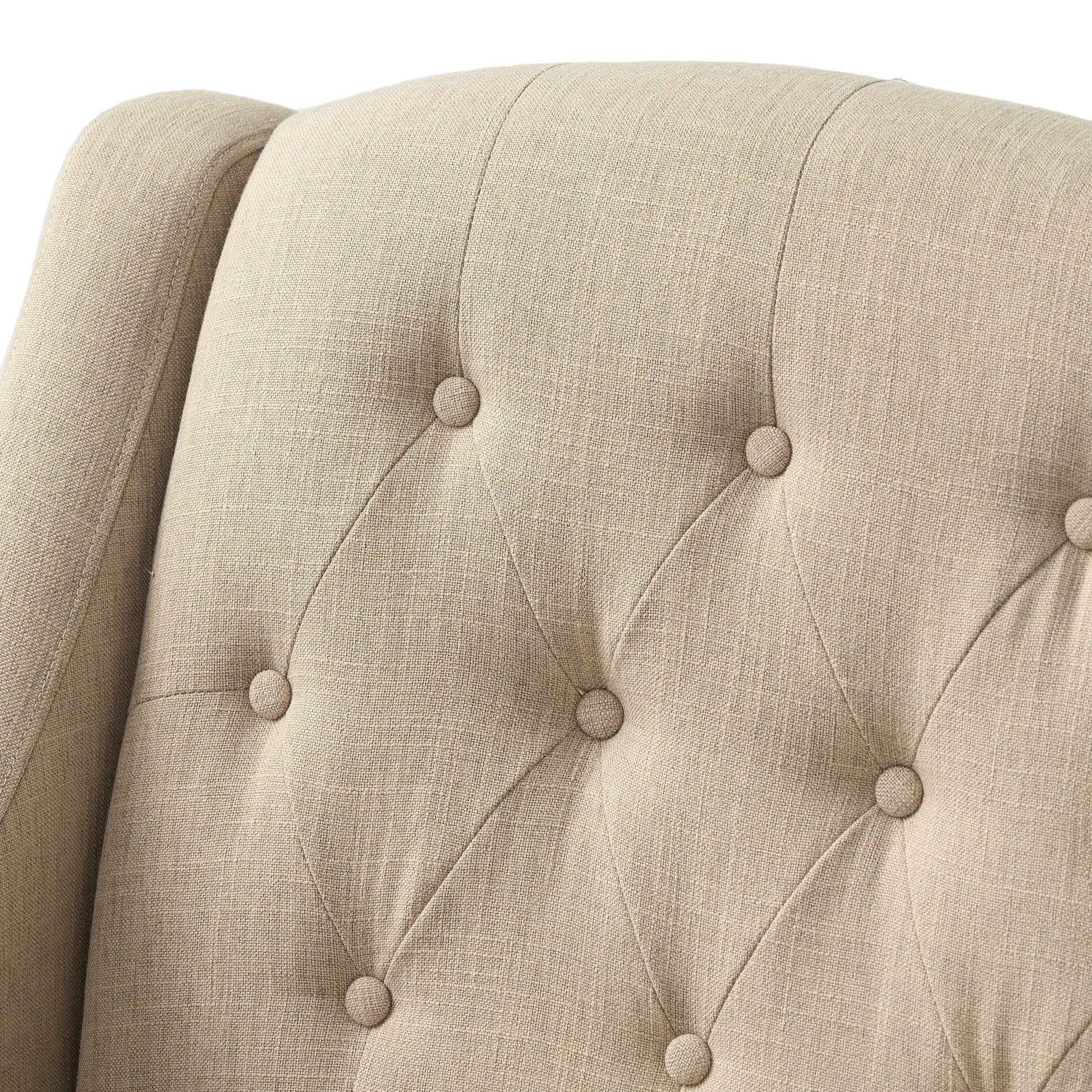 Upholstered Armchair With Ottoman Beige Fabric