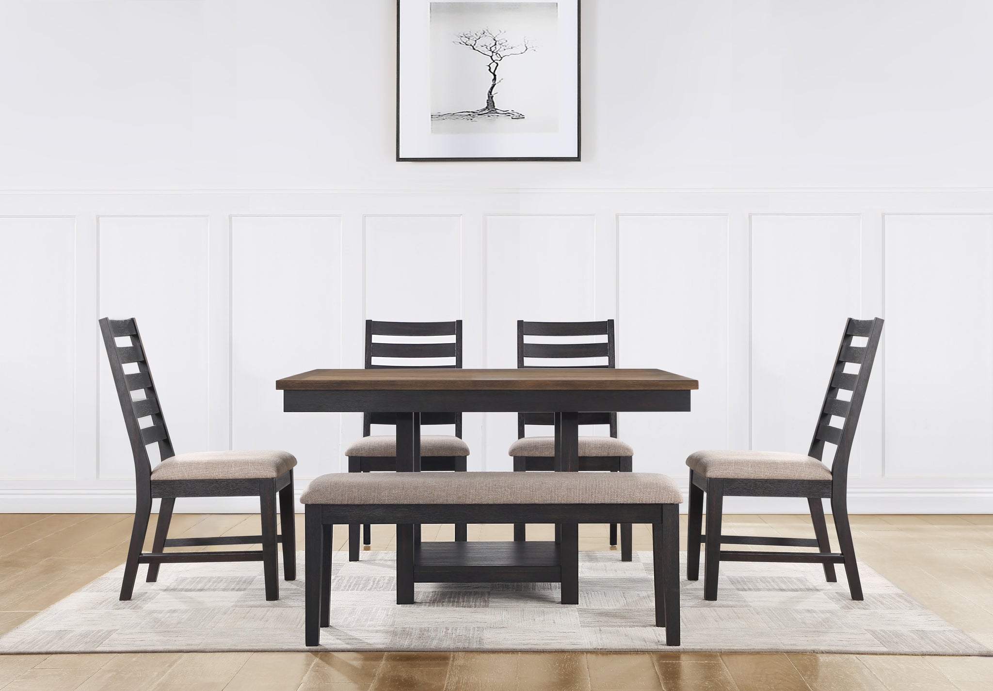 Harington 6 Piece Dining Set Black Black Fabric