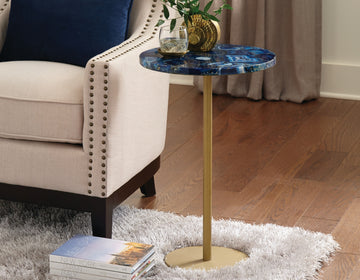 Oceana Agate Top Round Chairside Table Blue Blue Wood