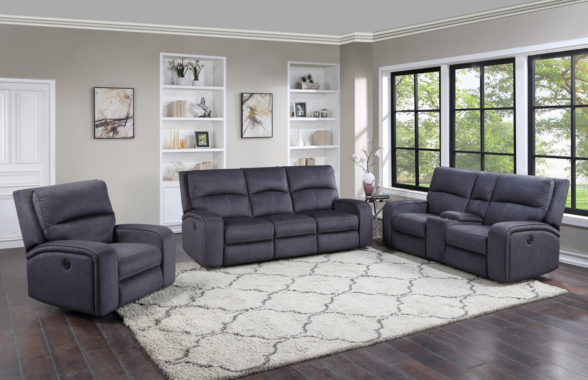 Lovell 3 Piece Power Living Room Set Dark Gray Dark Gray Faux Leather