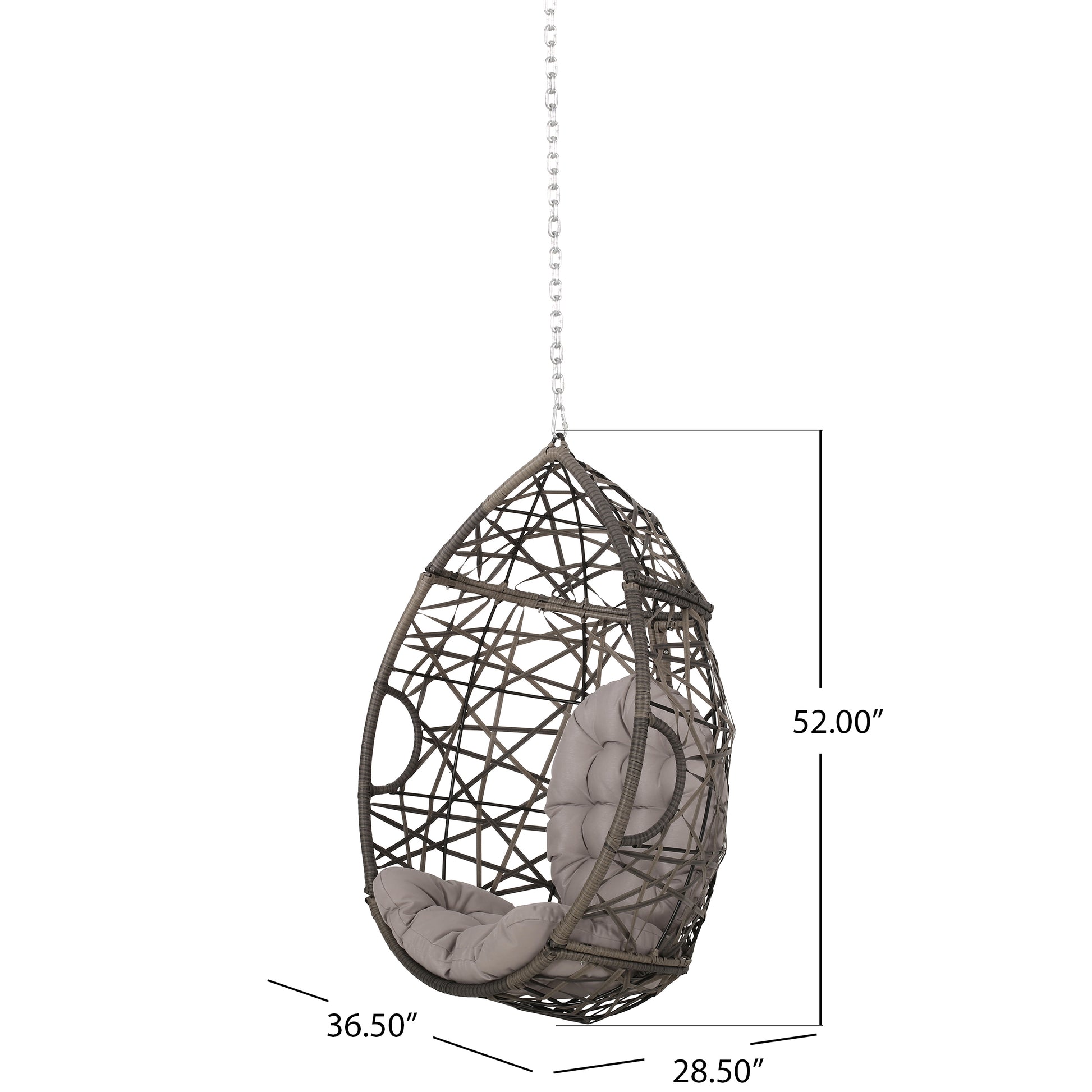 Los Alamitos Hanging Chair With 8Ft Chain Grey Pe Rattan Iron Waterproof Fabric