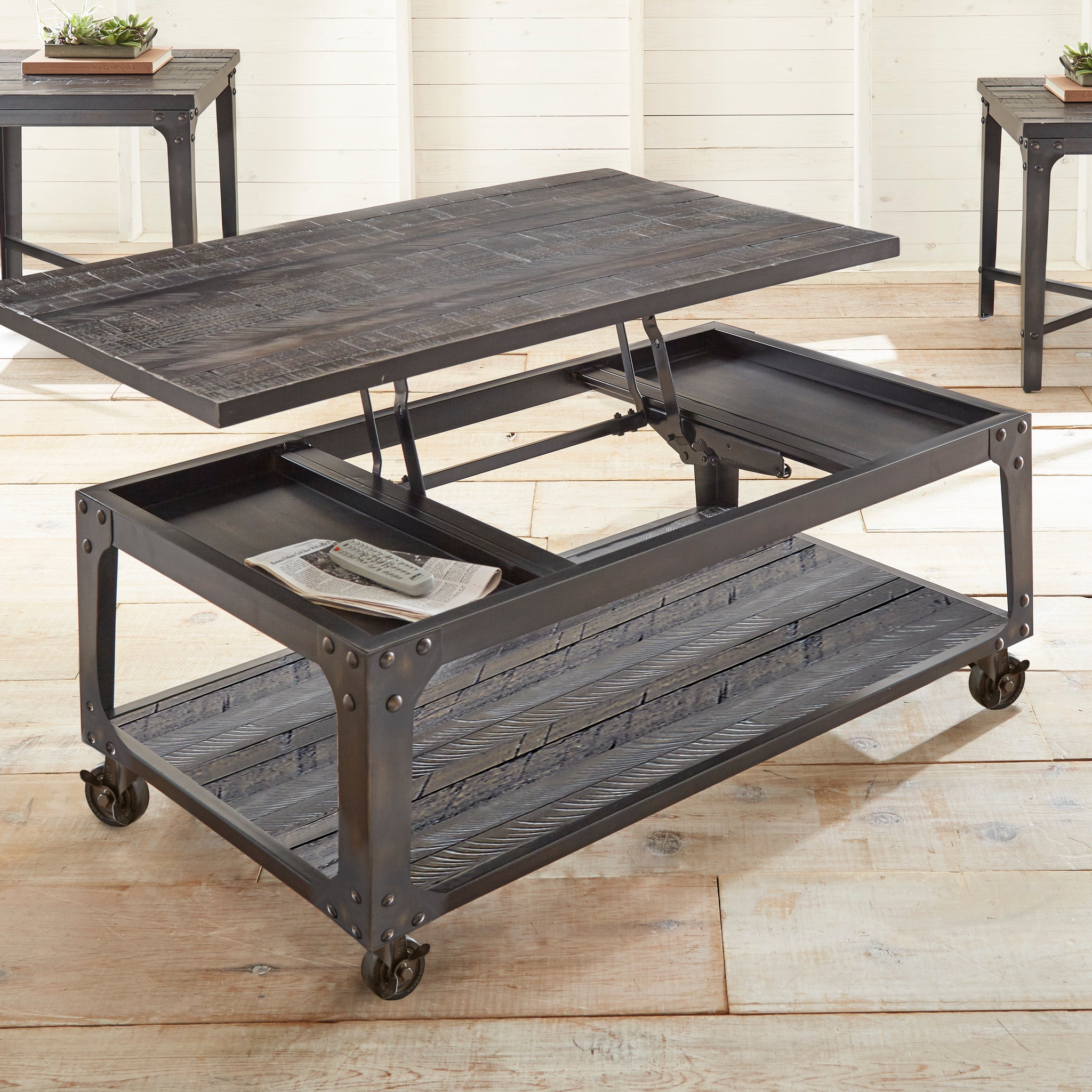 Sherlock Cocktail & 2 End Table Brown Brown Wood