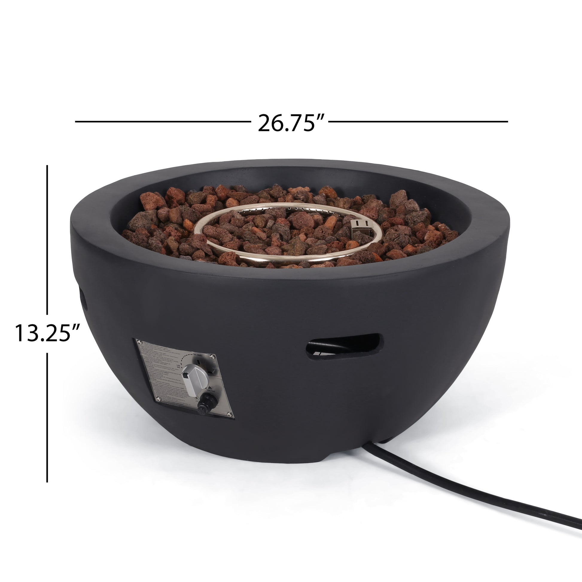 27" Bowl Shaped Mgo 40,000 Btu Propane Fire Pit, Dark Grey Tank Cover Not Included Dark Grey Magnesium Oxide