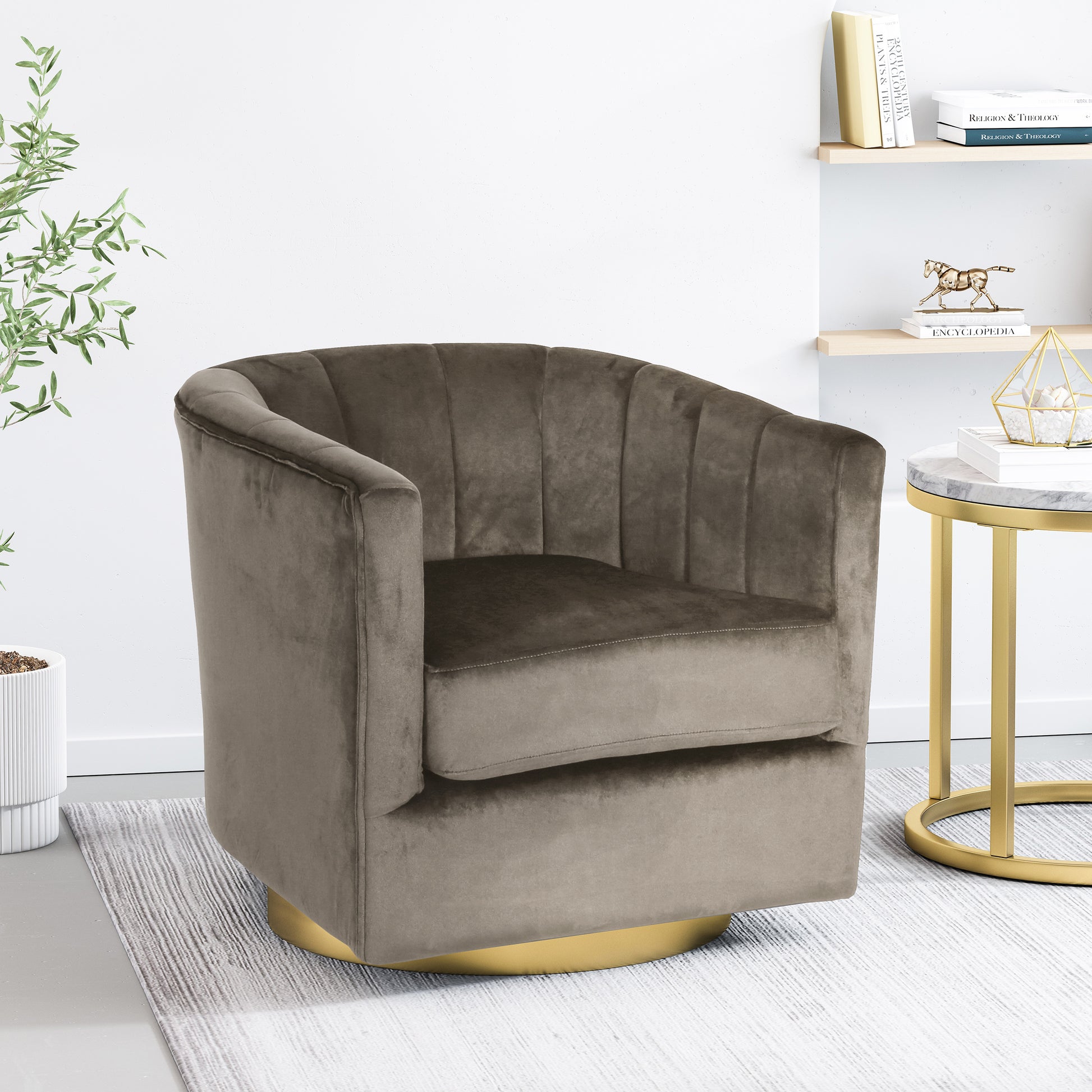 Swivel Arm Chair Grey Velvet