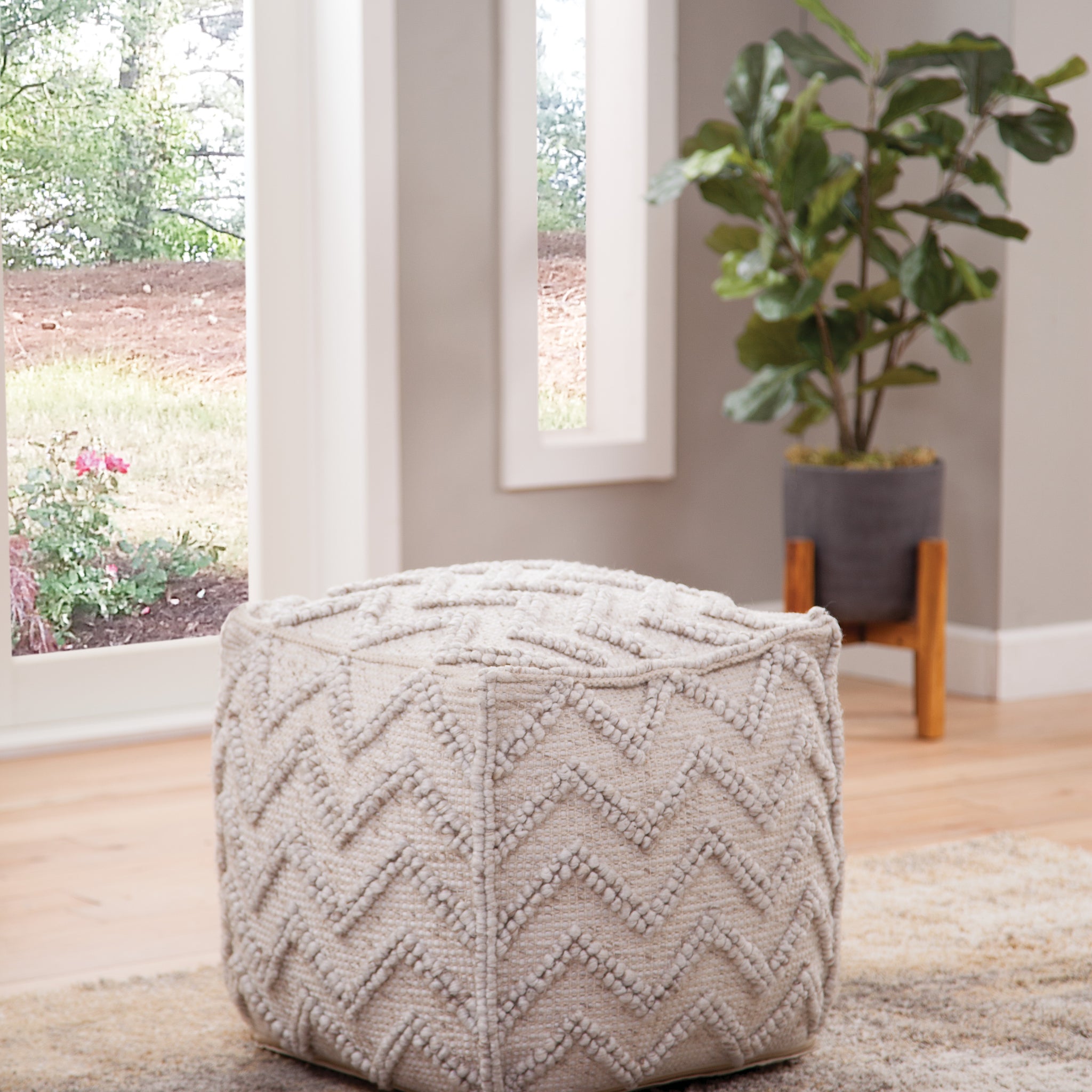 Kenzari Square Zigzag Handwoven Gray Gray Fabric