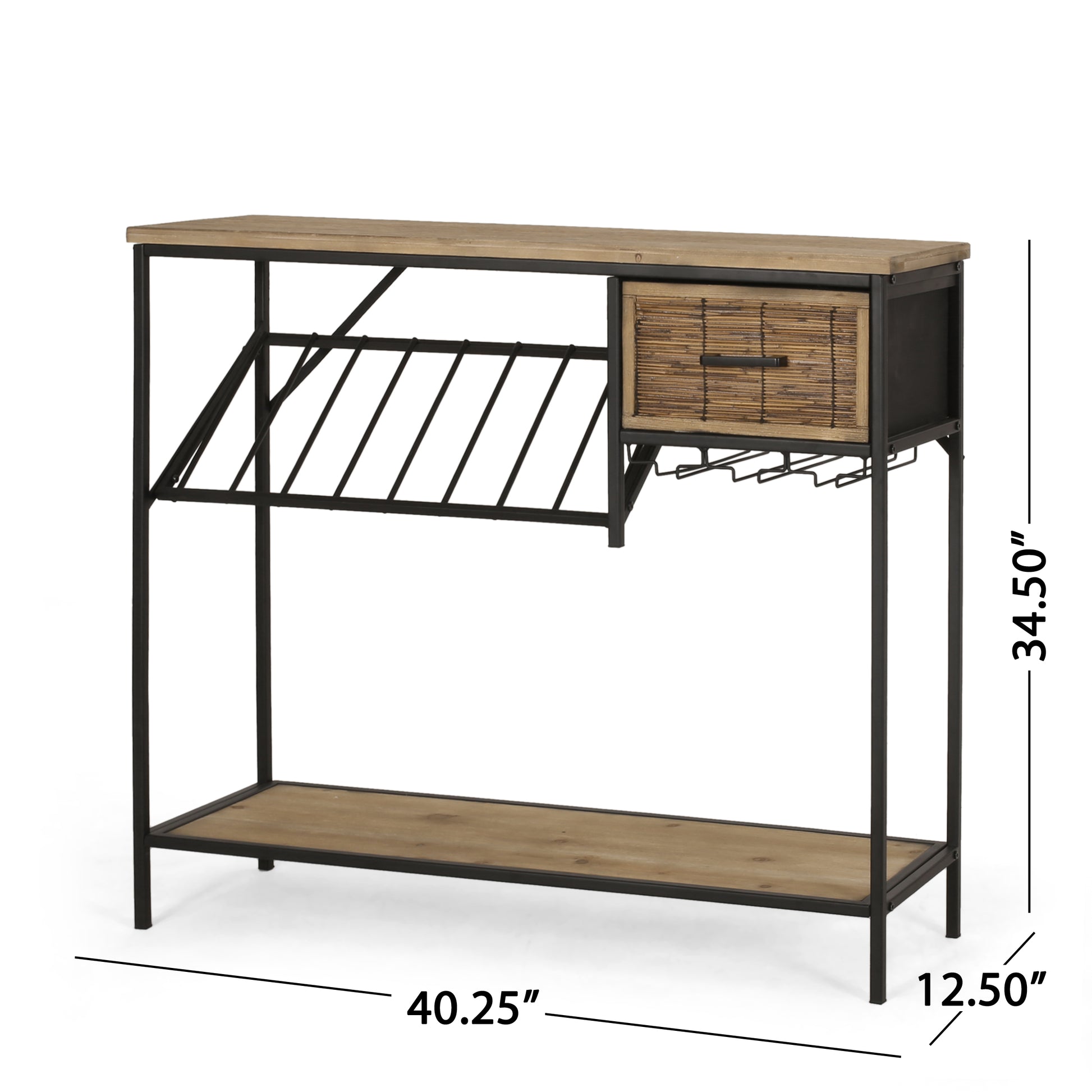 Wine Rack Black Natural Mdf Metal