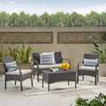 Cordoba Kd Wicker 4 Pc Chat Set Grey Pe Rattan Iron Waterproof Fabric