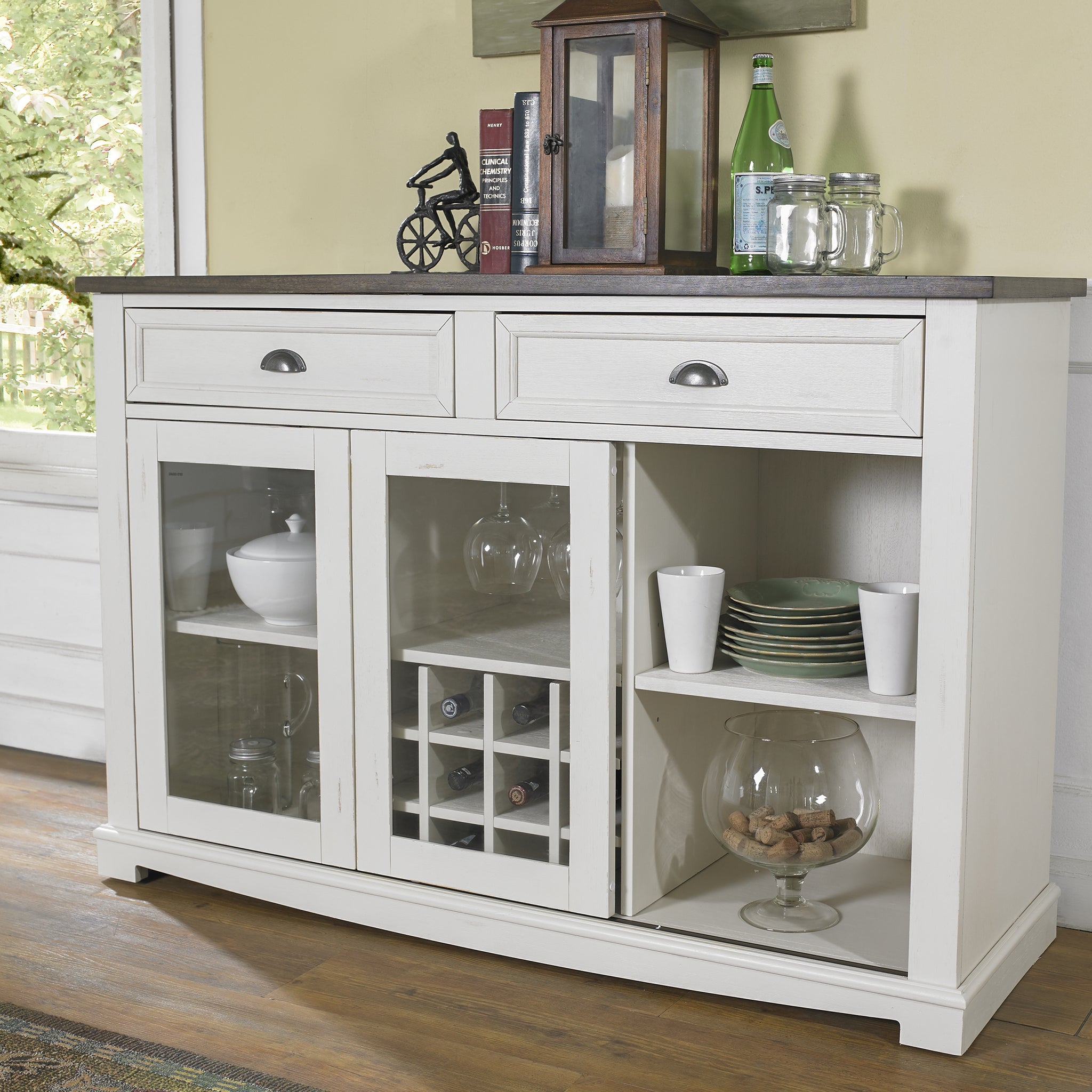 Cayla Server Dark Oak & White White Wood