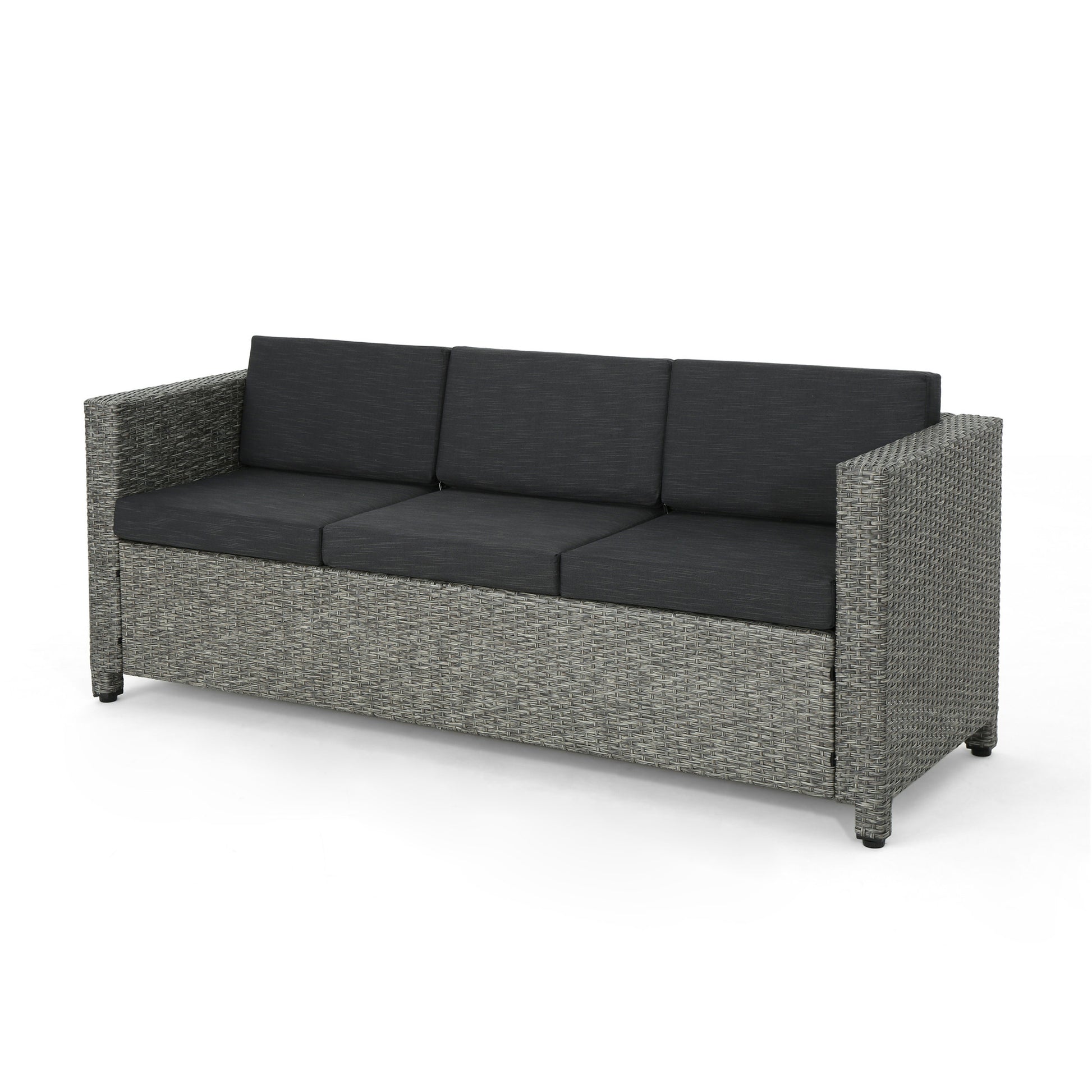 Puerta 3Seater Black Grey Pe Rattan Iron