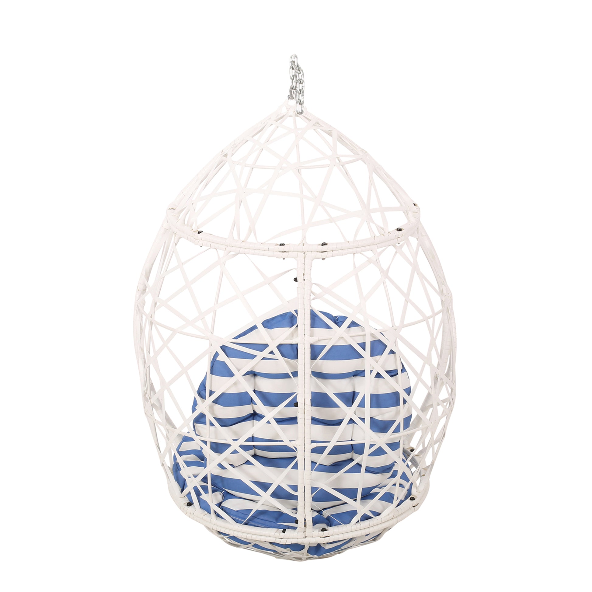 Marlin Hanging Egg Chair Basket White Blue Pe Rattan Iron Waterproof Fabric