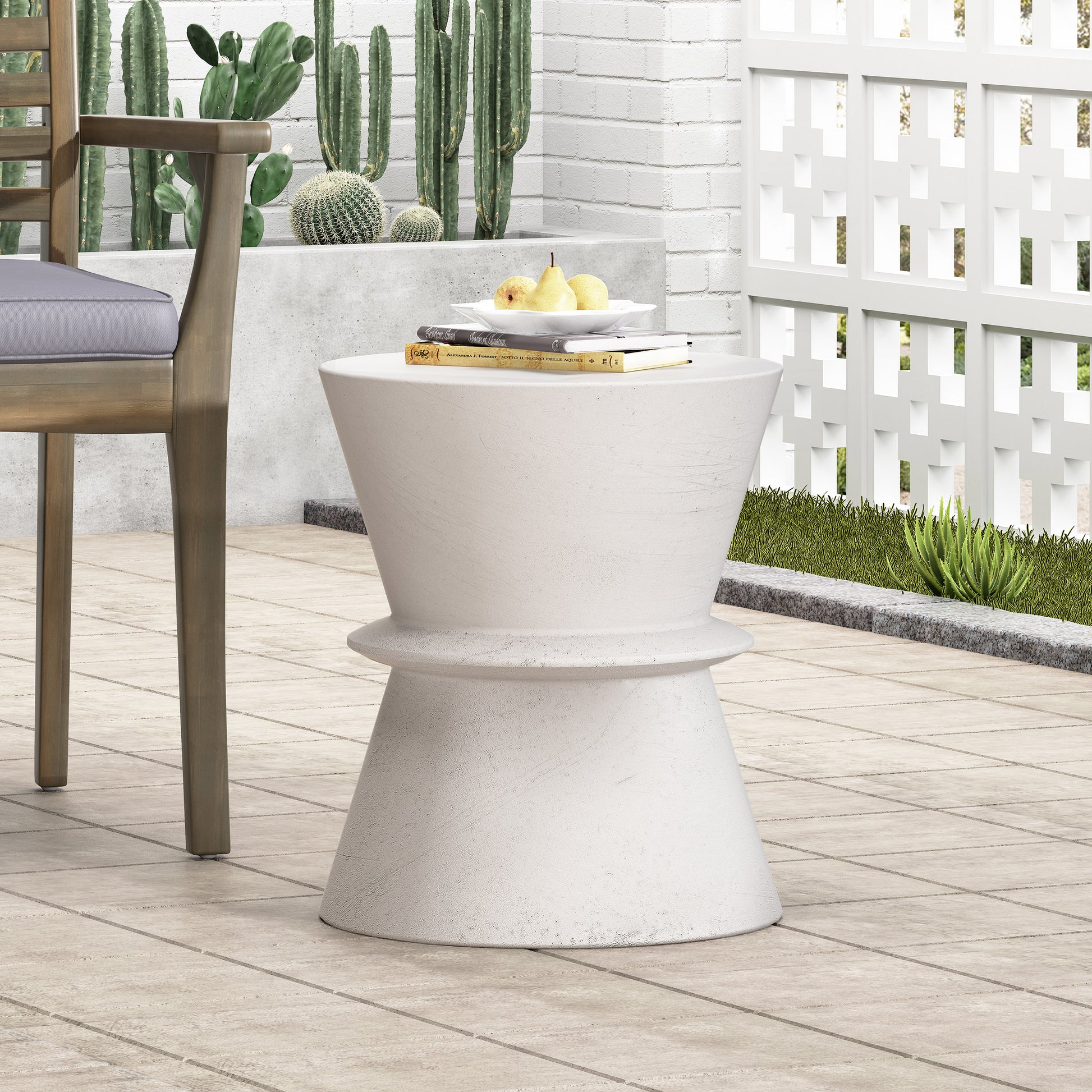 Outdoor Lightweight Concrete Side Table Antique White Magnesium Oxide