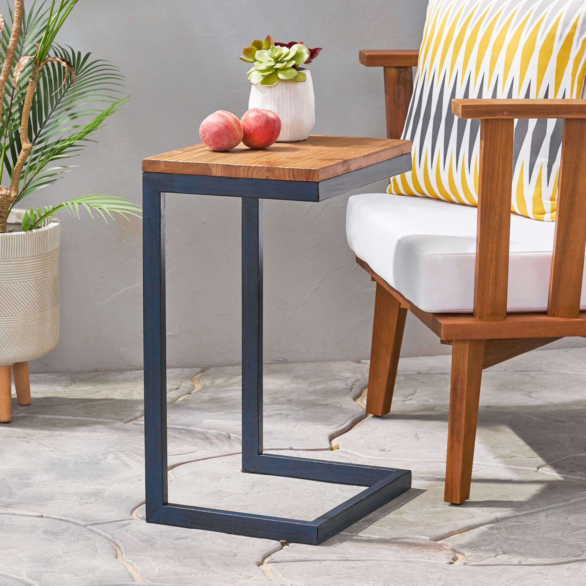 Accent Table Medium Antique Natural Nature Rectangular Wood Metal