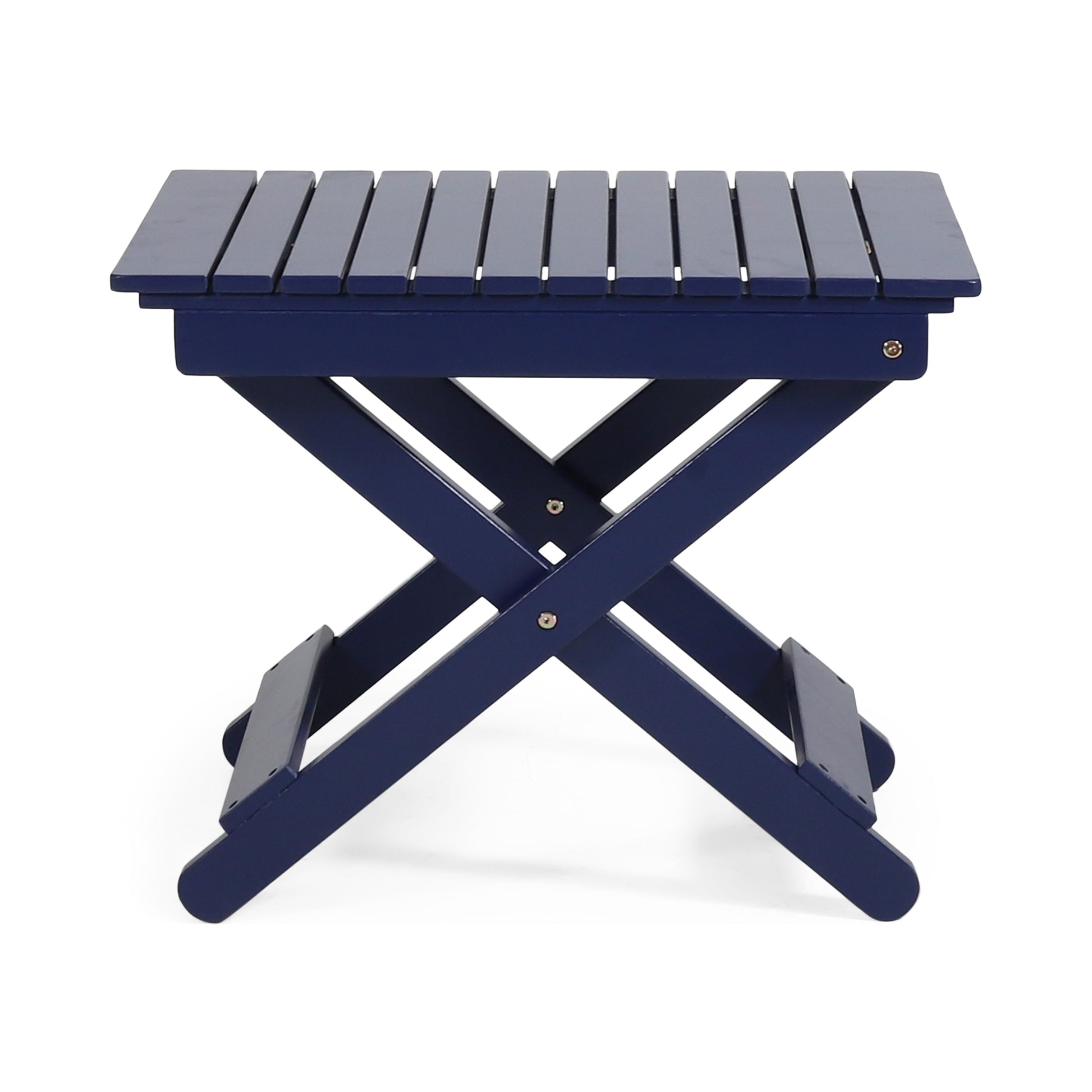 Outdoor Folding Wooden Side Table, Navy Blue, 15"D X 22.75"W X 18.25"H Navy Blue Acacia Wood