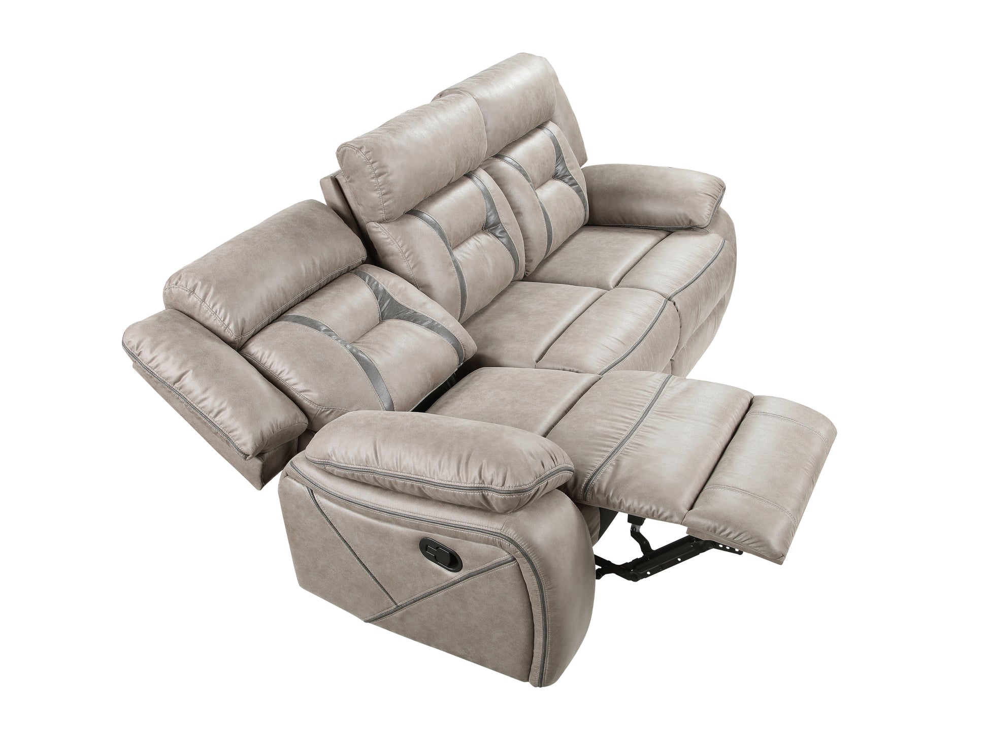 Tyson Recliner Sofa With Drop Down Table Pearl Silver Gray Faux Leather 3 Seat
