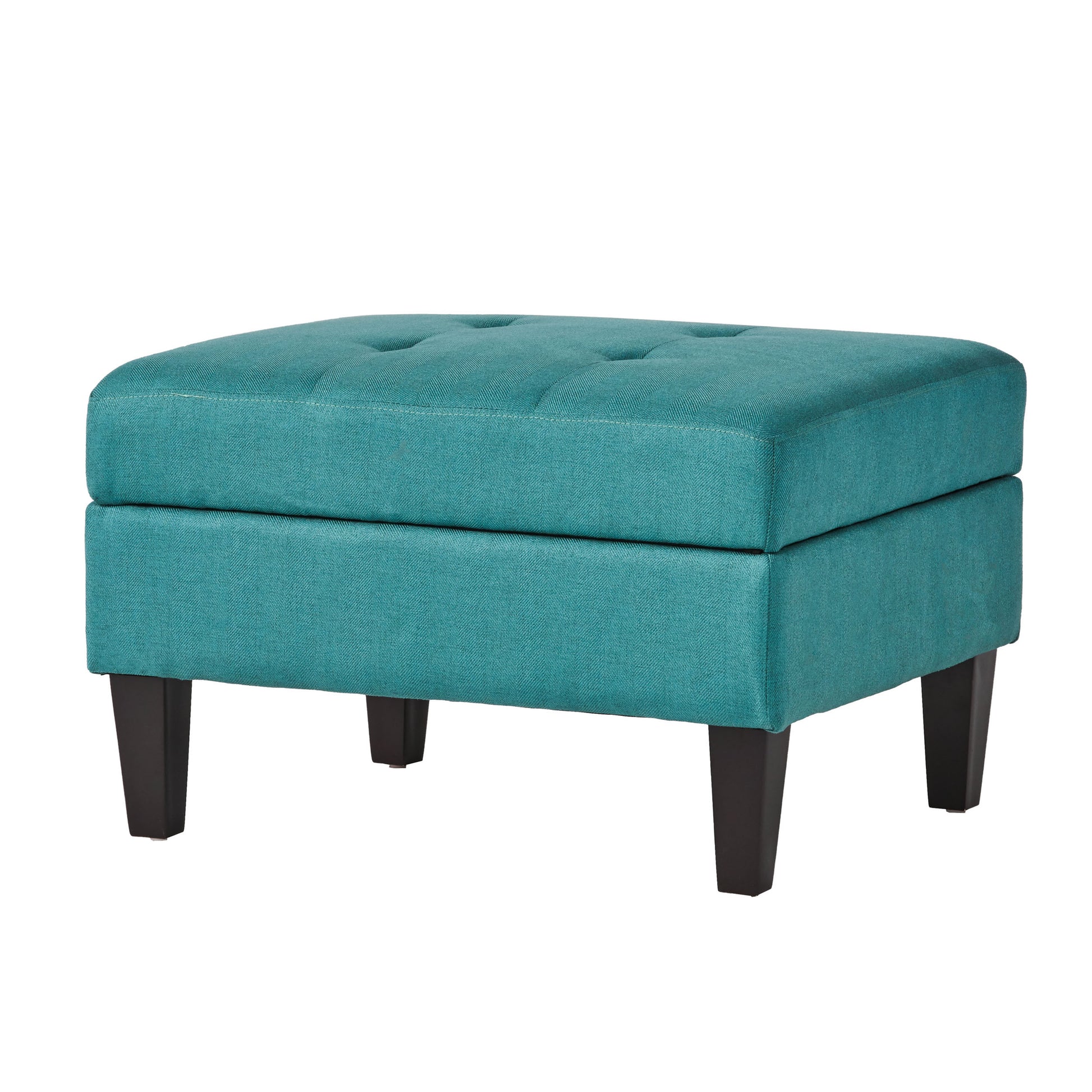 Storage Ottoman Teal Wood Fabric