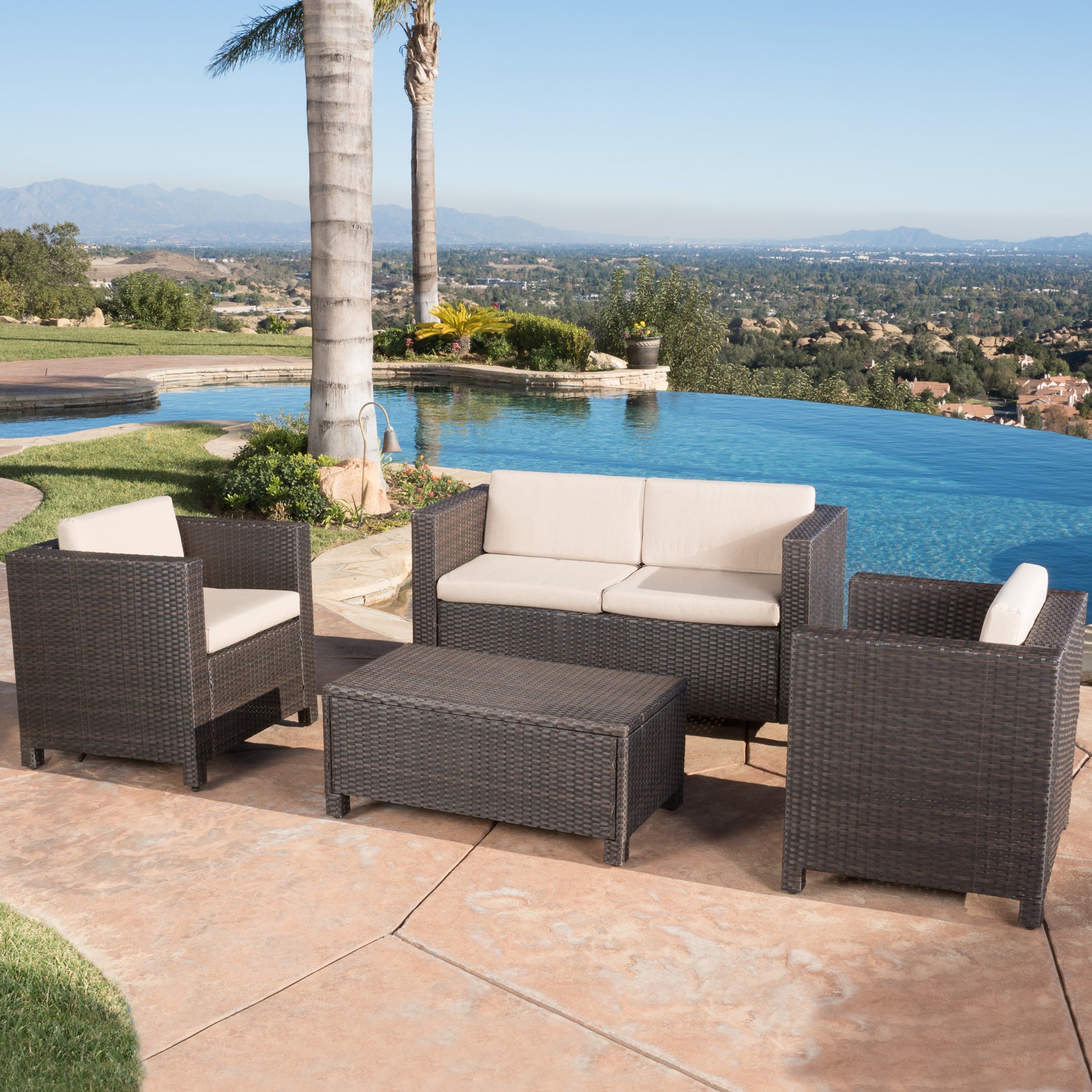 Puerta 4Pc Set Dark Brown Rattan Fabric