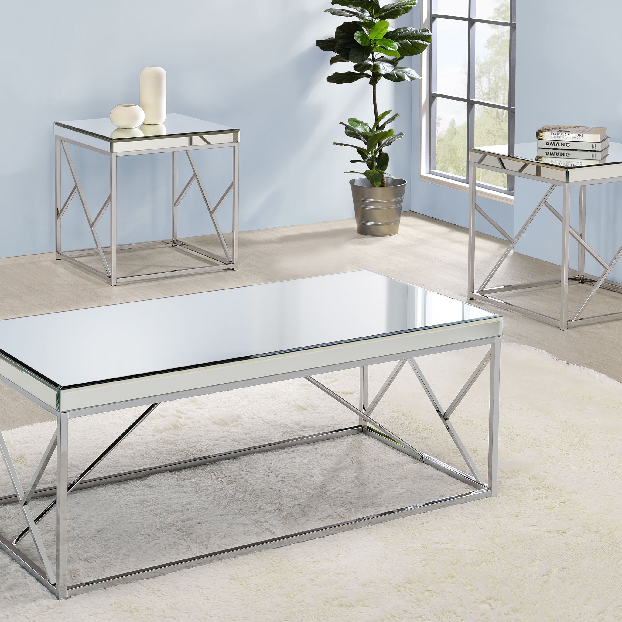 Evelyn Mirror Top Cocktail Table Gray Gray Iron