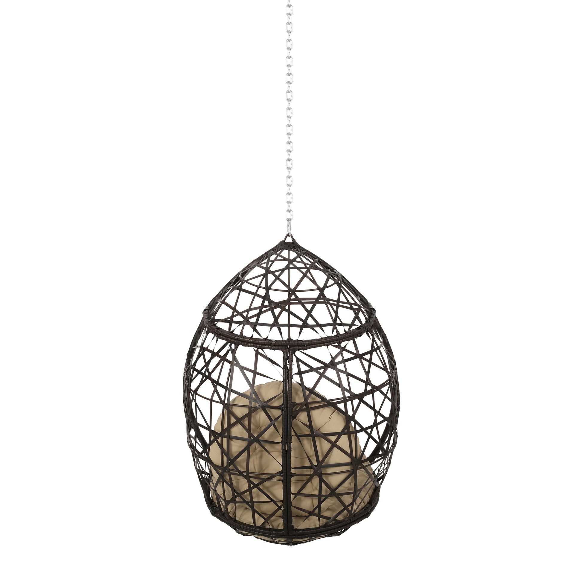 Los Alamitos Hanging Chair With 8Ft Chain Brown Pe Rattan Iron Waterproof Fabric