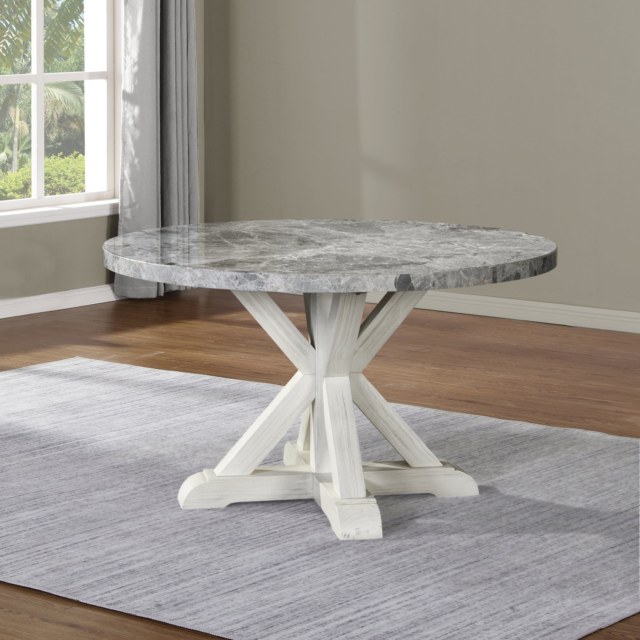 Canova Round Marble Top Table Gray Silver White Wood
