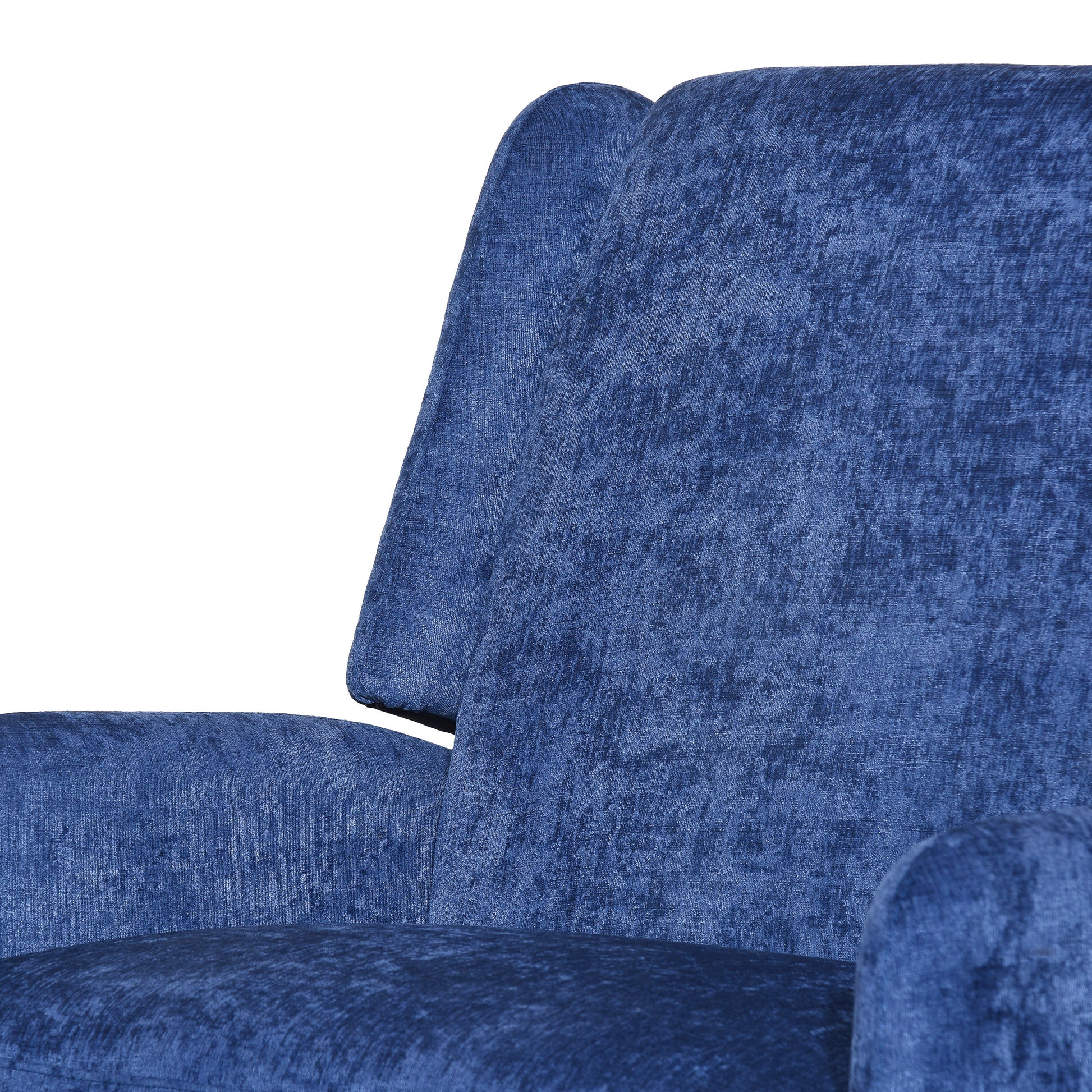 Oversized Textured Fabric Pushback Recliner, Navy Blue And Dark Brown Navy Blue Fabric