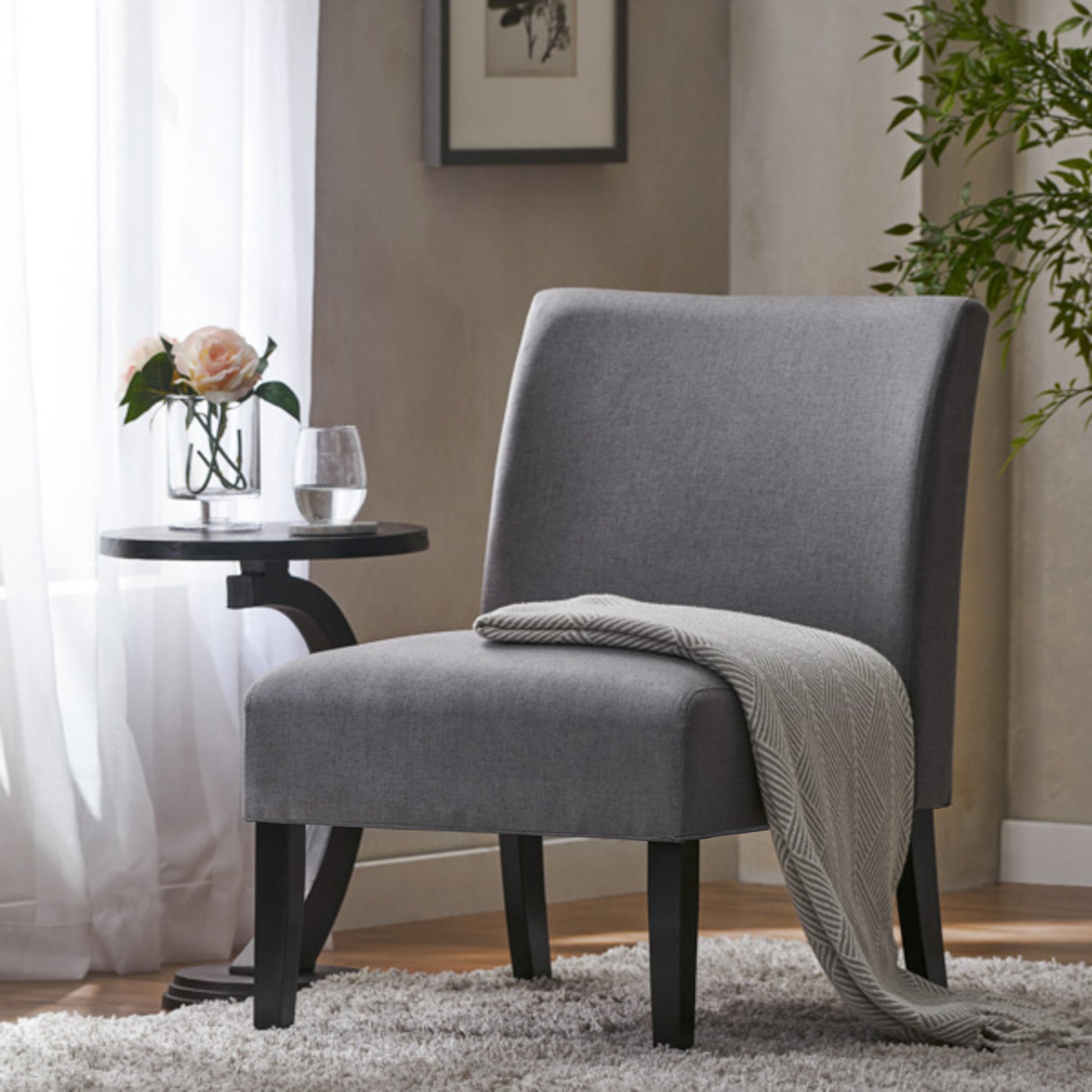 Accent Chair Grey Fabric