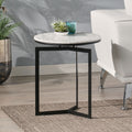 Round Accent Side Table Natural Black Marble Metal