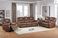 Katrine Pu Manual Reclining Sofa Chestnut Brown Dark Brown Faux Leather 3 Seat