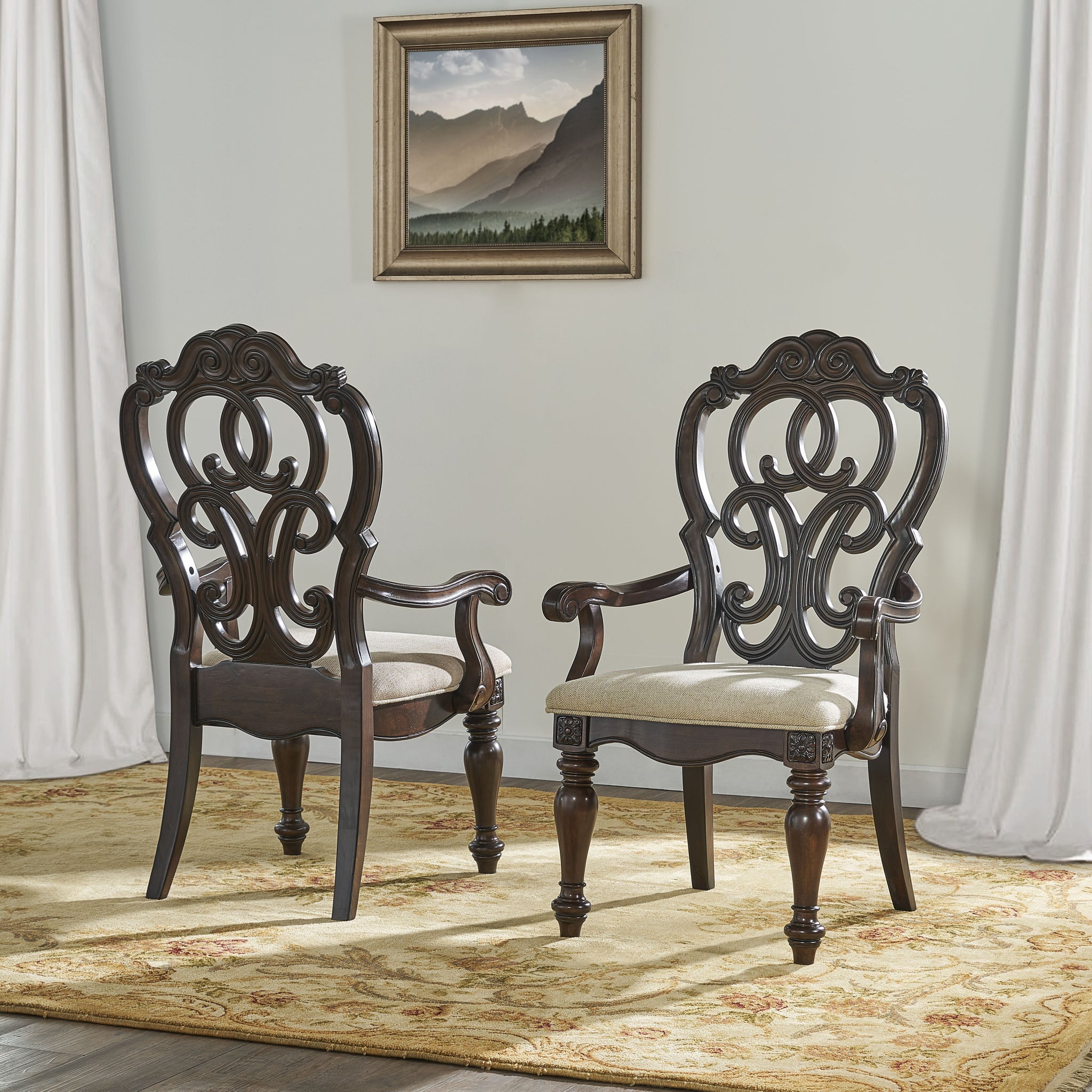 Royale Arm Chair Set Of 2 Dark Brown Dark Brown Fabric
