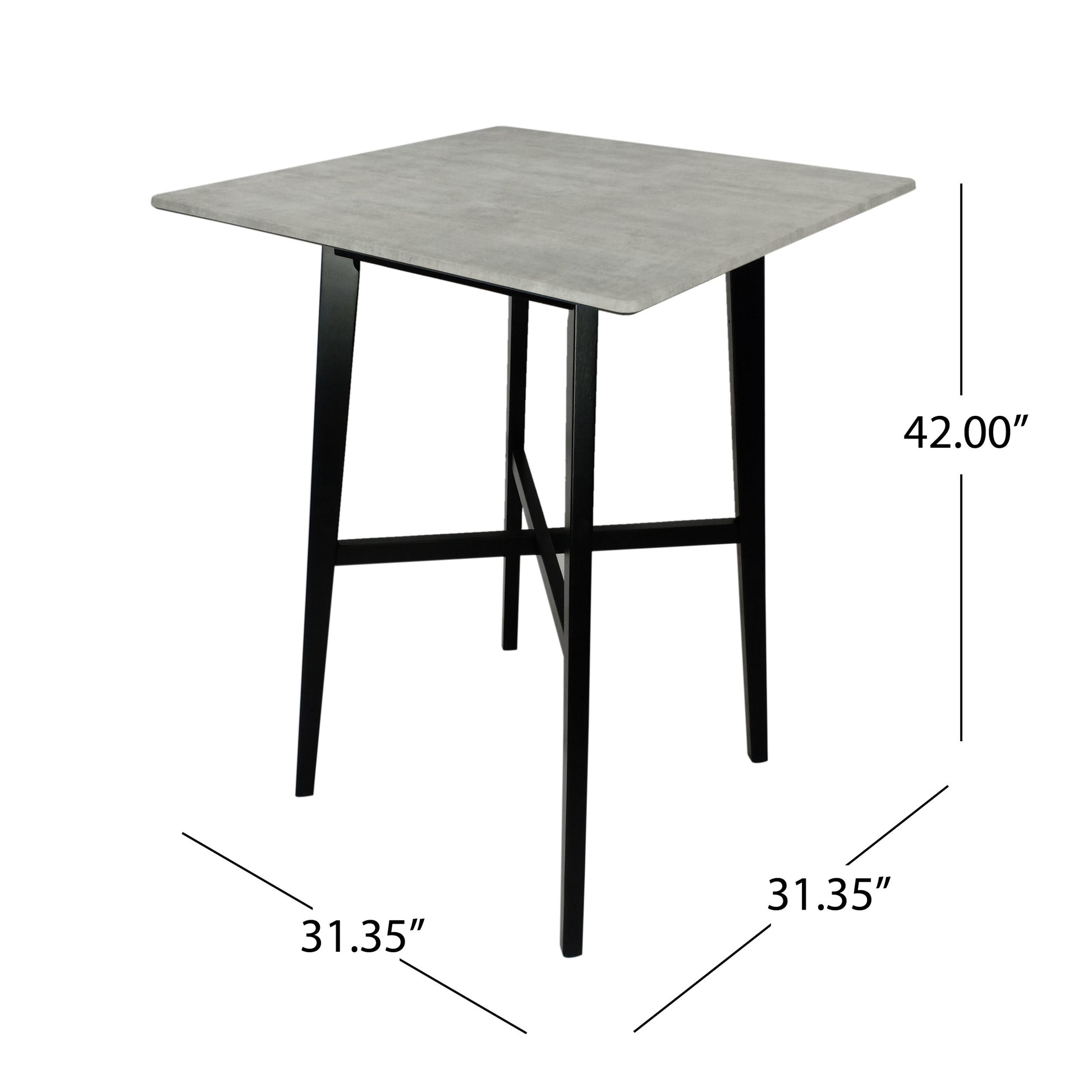 Modern Bar Height 42" Dining Table, Rubberwood Legs And Laminate Table Top, Gray Finish, Black Cement Grey Mdf