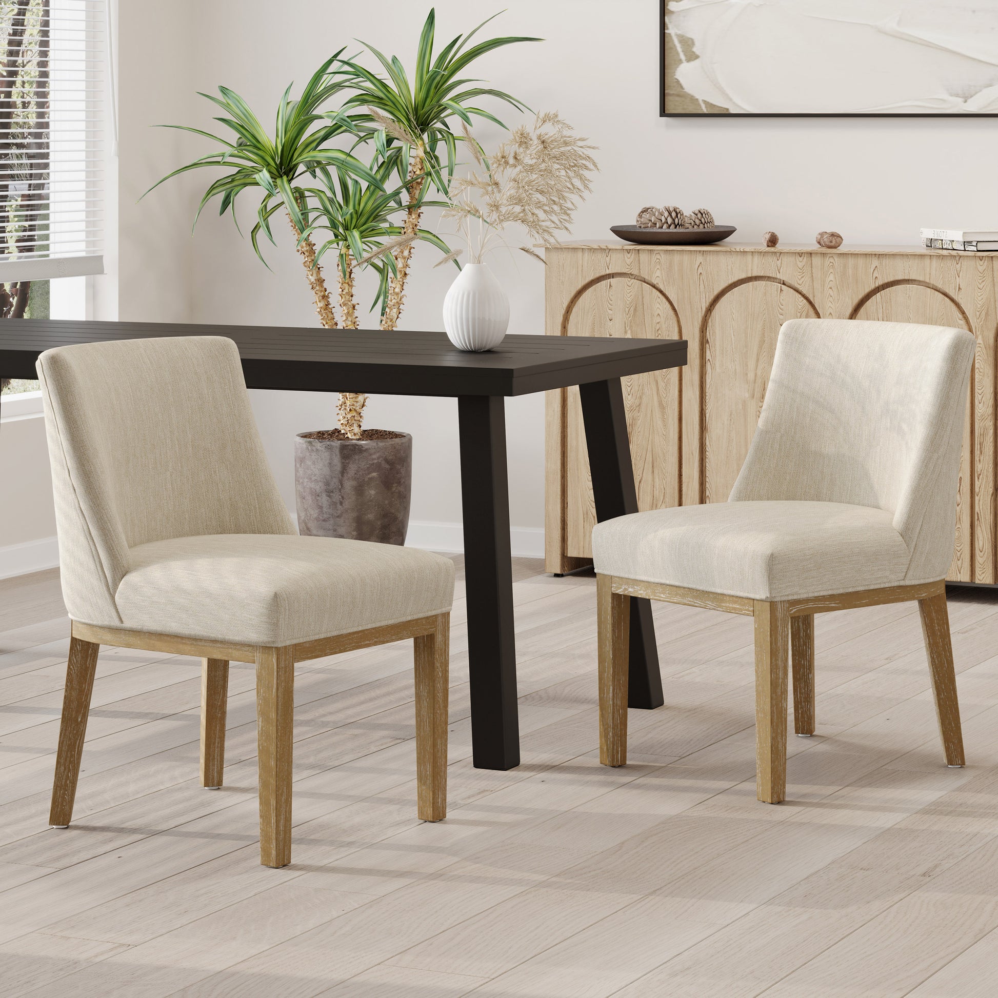 Dining Chair Mp2 Set Of 2 Beige Solid Wood Mdf