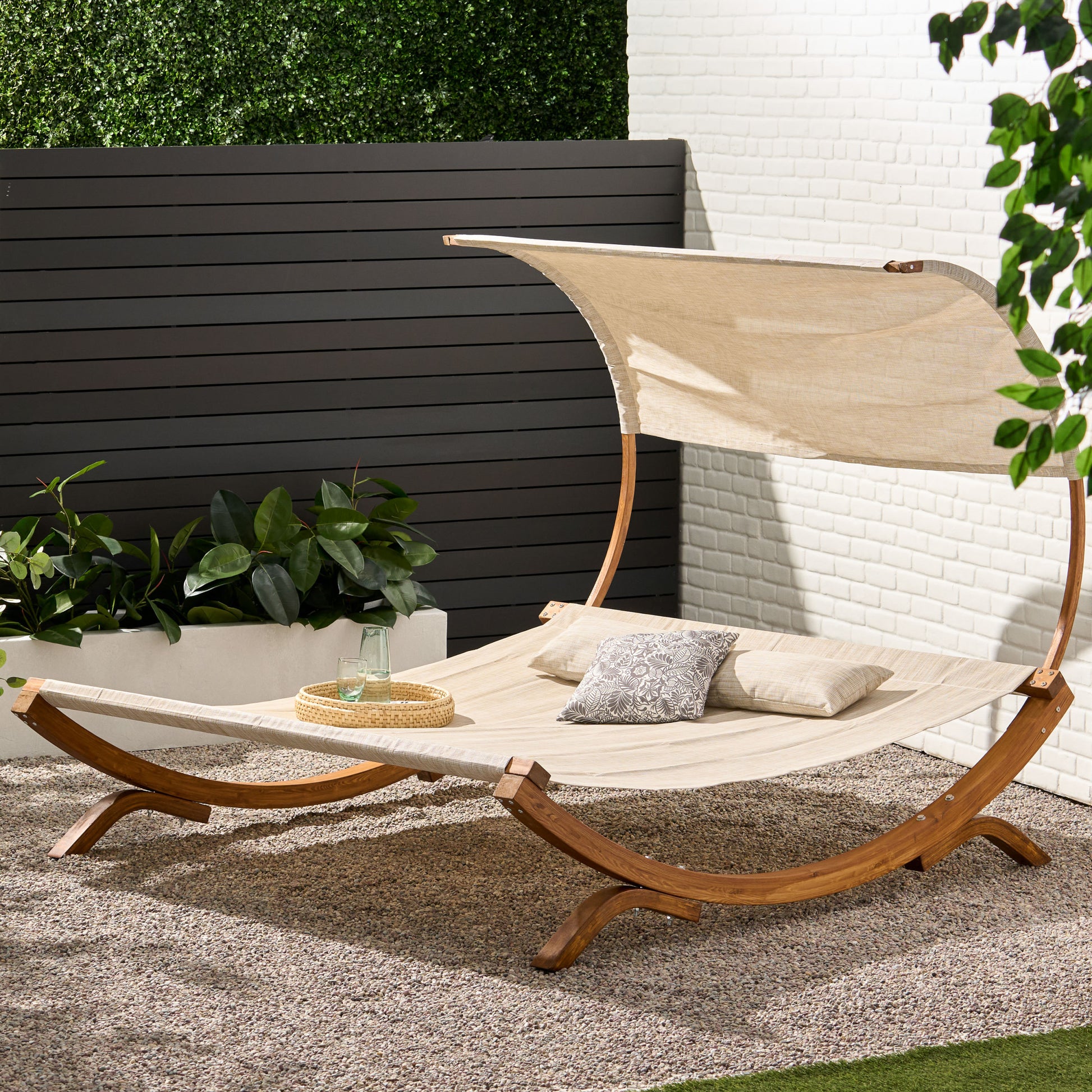 San Juan Sunbed W Canopy Teak Wood