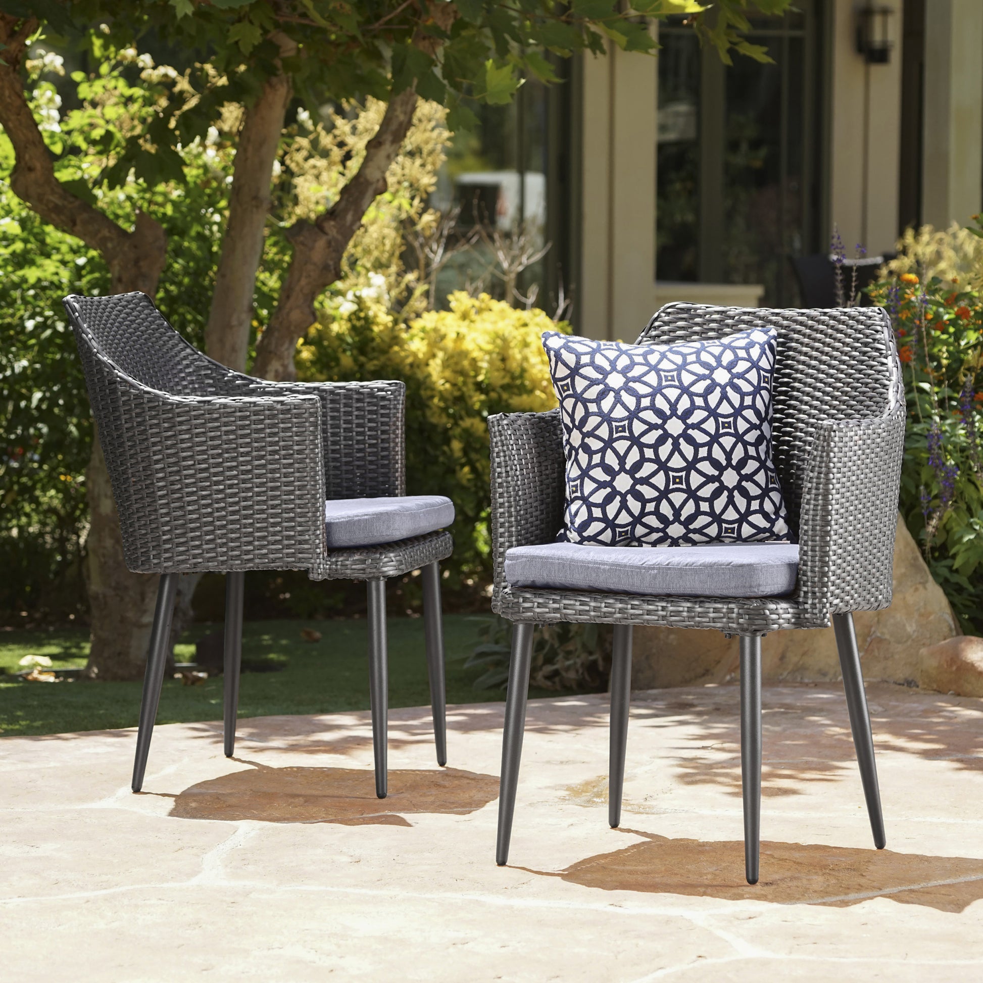 Kennethchair Grey Pe Rattan Iron Waterproof Fabric