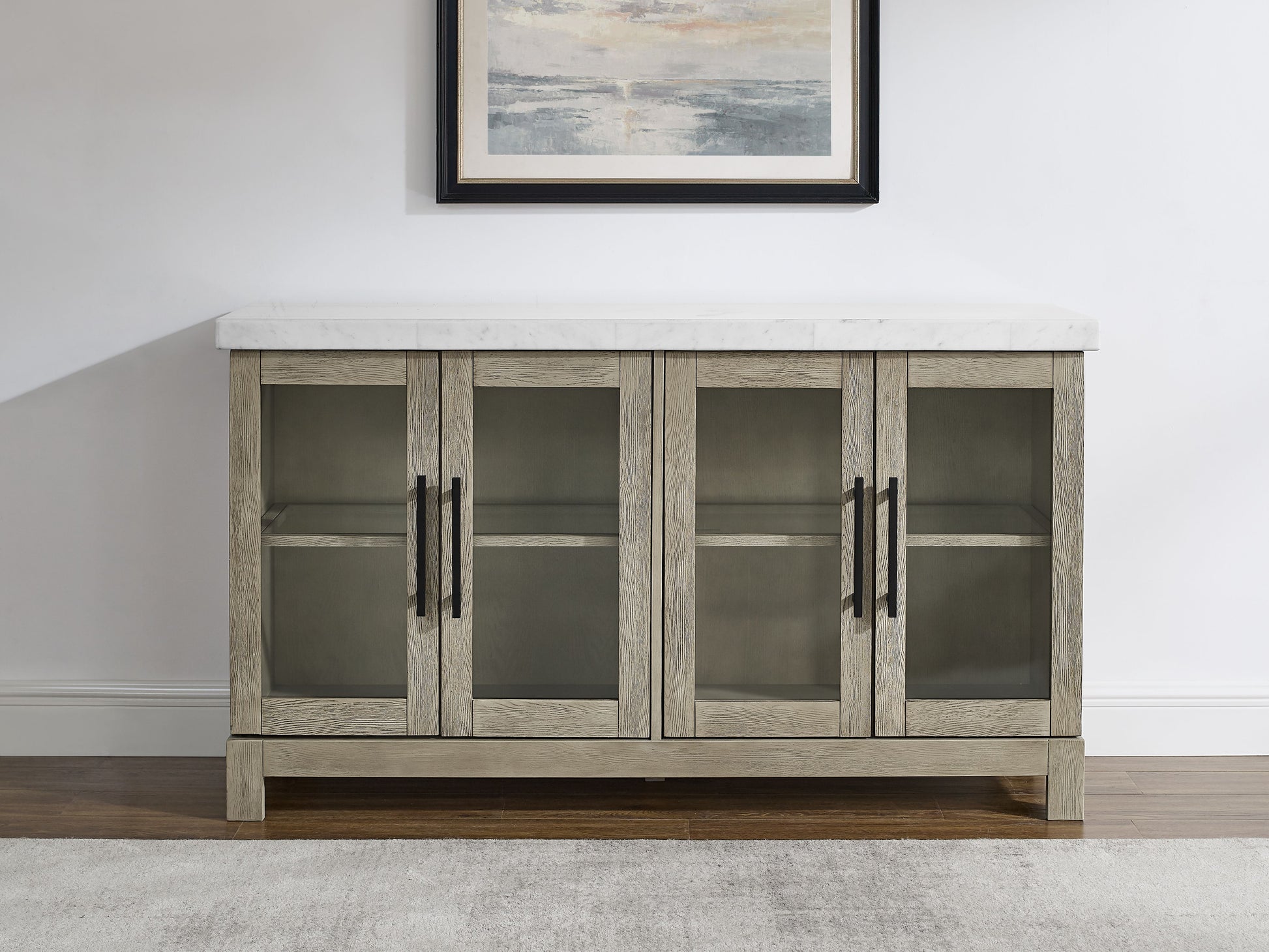 Csrena Lighted White Marble Sideboard Brown Brown Wood