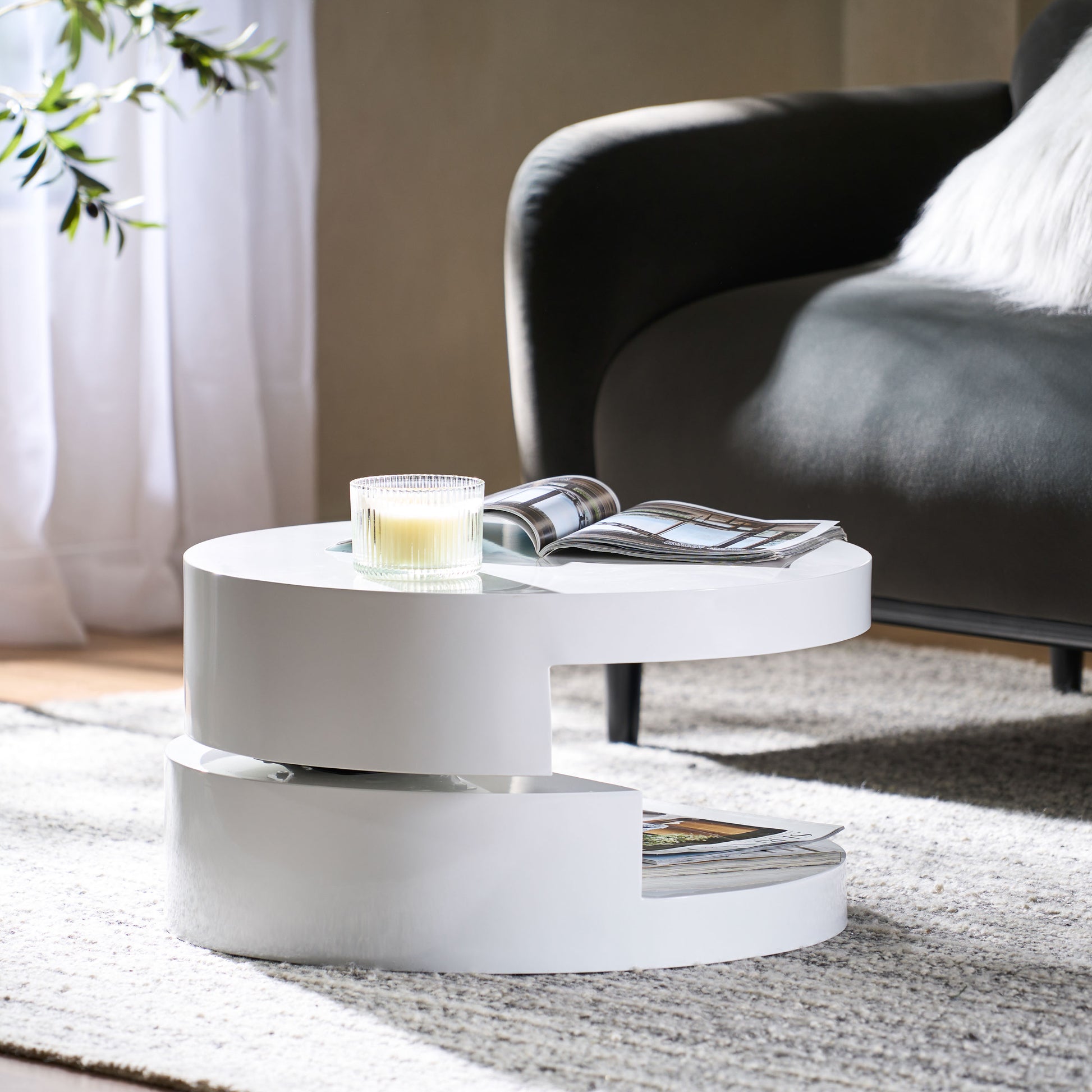 Modernesque Rotating Coffee Table 3 White Mdf
