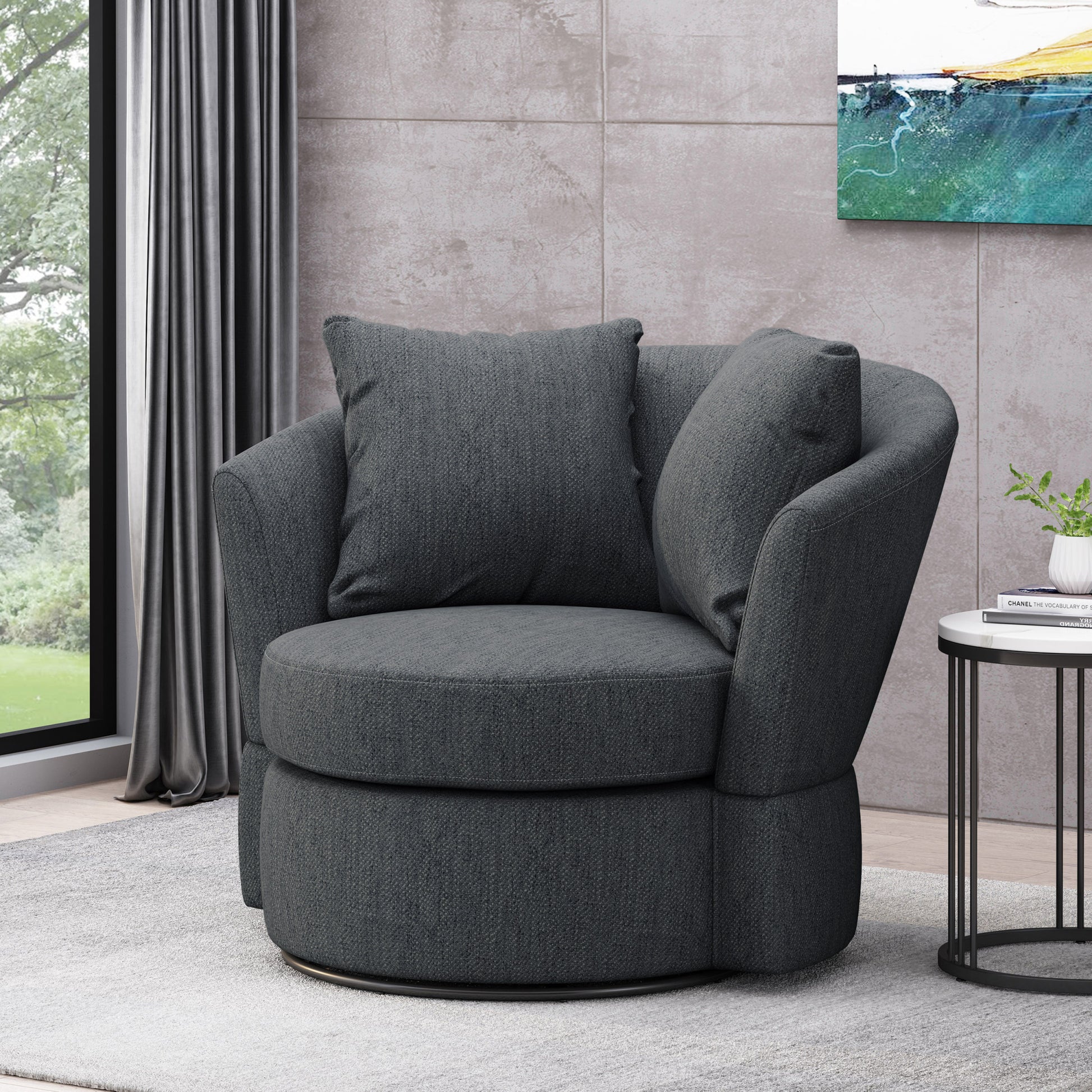 Swivel Club Chair Charcoal Fabric