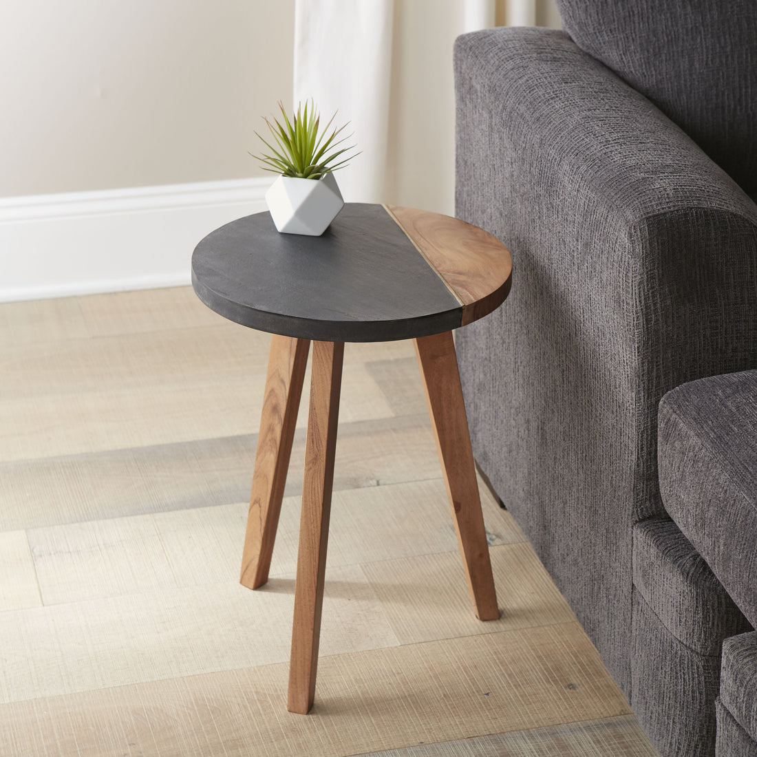 Caspian Round Accent End Table Brown Brown Wood