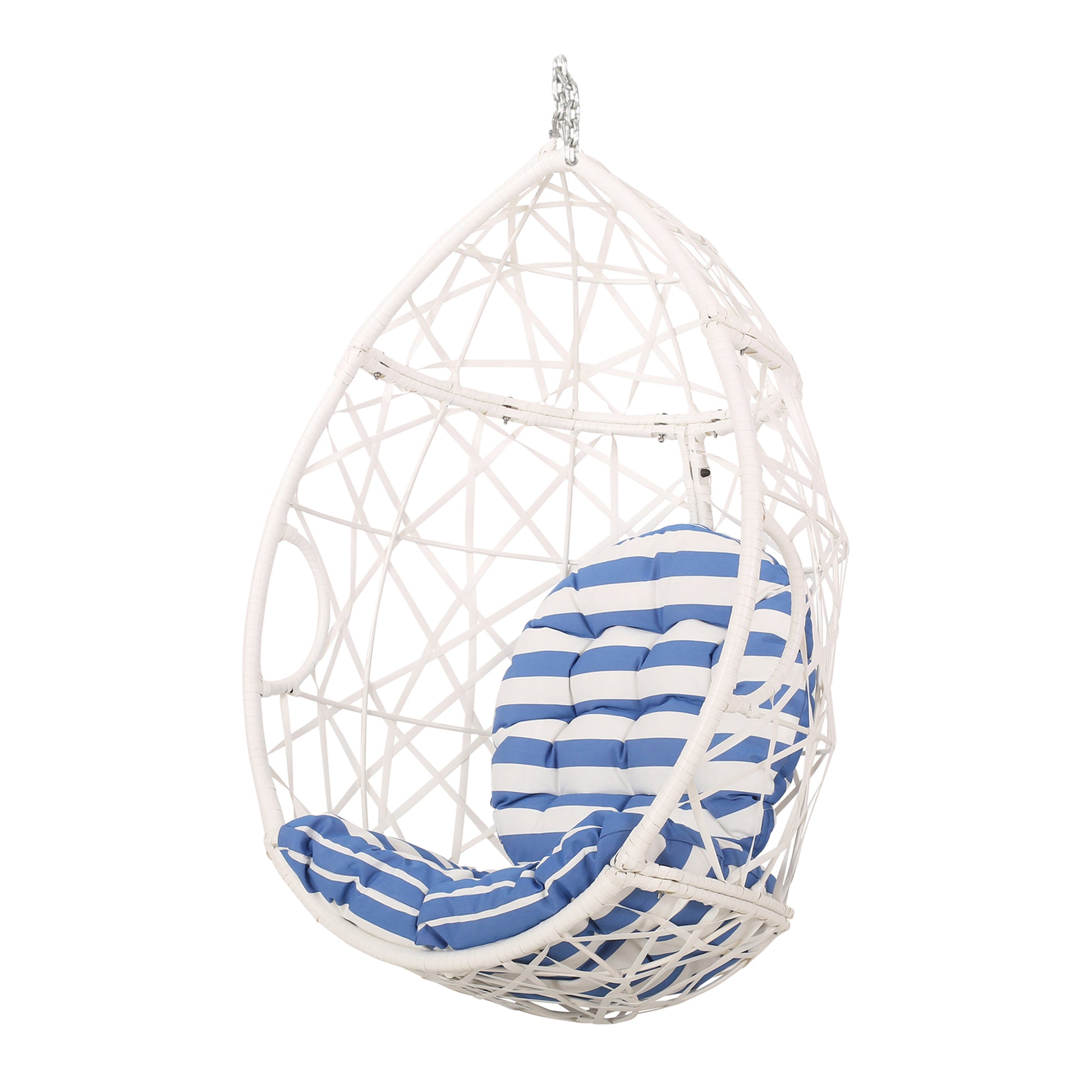 Marlin Hanging Egg Chair Basket White Blue Pe Rattan Iron Waterproof Fabric