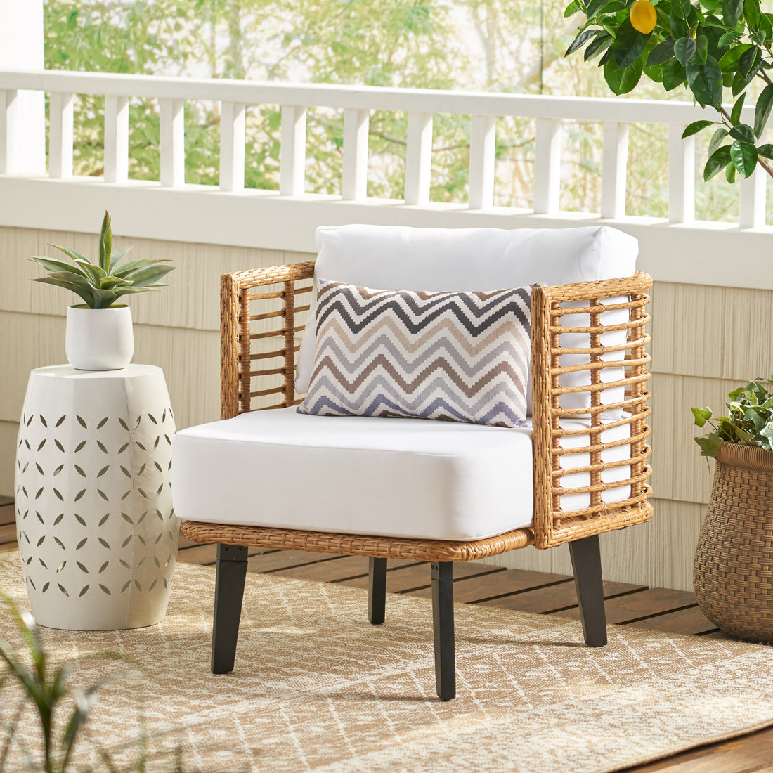 Nic Club Chair Brown Pe Rattan Iron Waterproof Fabric