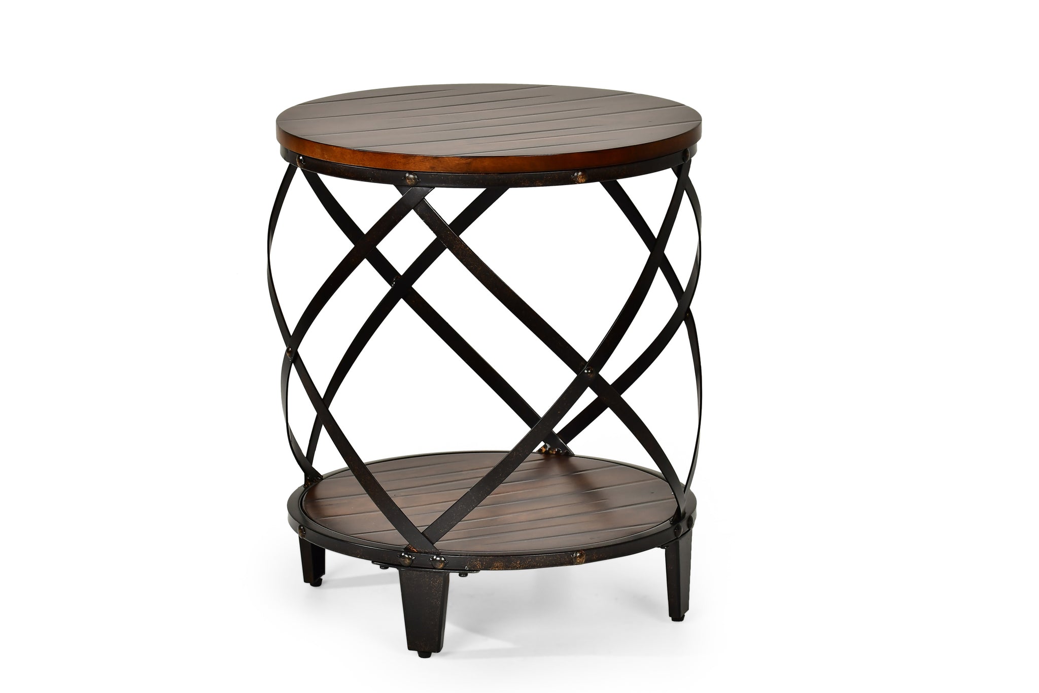 Winston Round End Table Brown Brown Iron